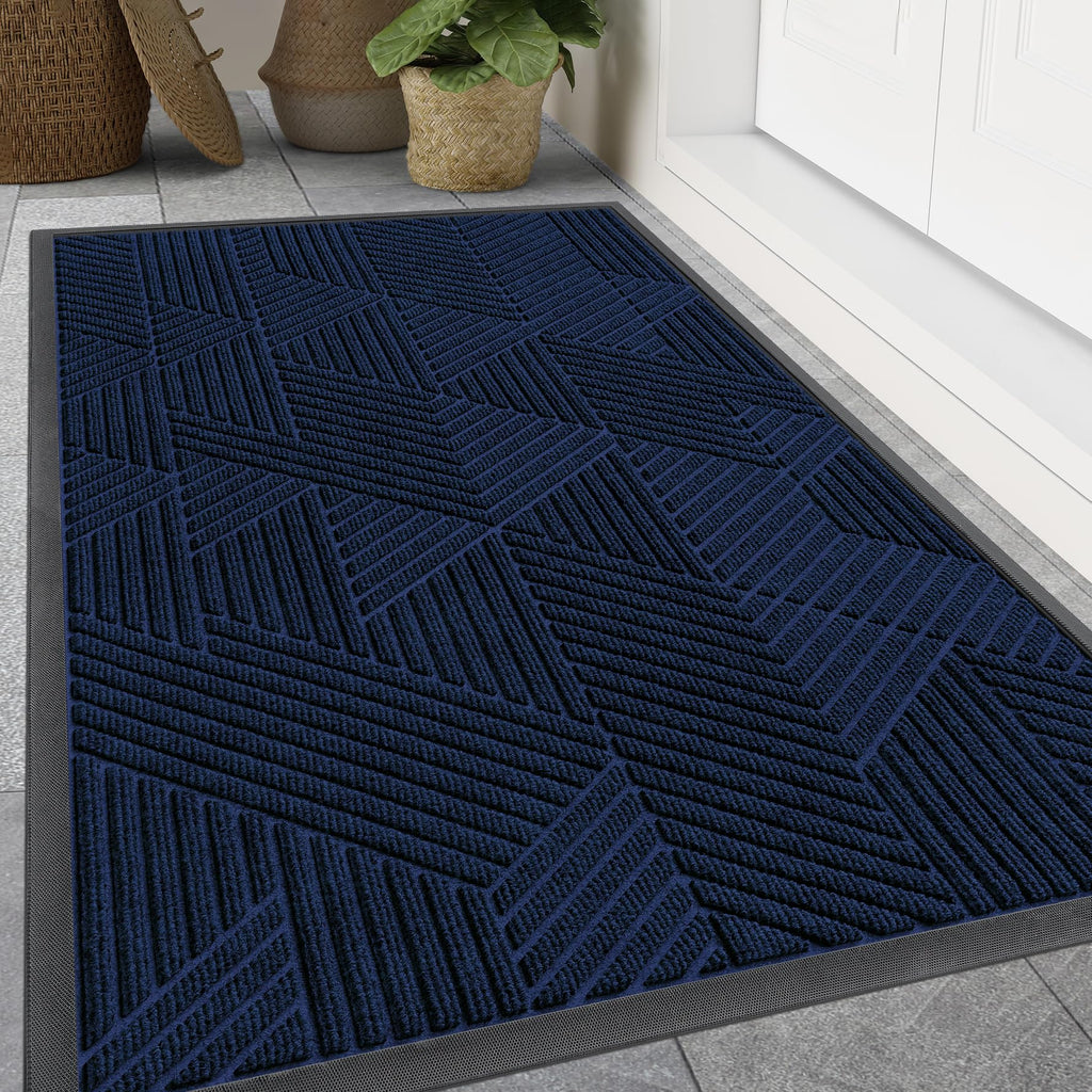 Smiry Front Door Mat Outside Entrance, Heavy Duty Sturdy Natural Rubber Doormat, Trap Dirt and Moisture, Easy Clean Low Profile Mats for Indoor Outdoor Entry, Irregular Triangle (29.5x17, Black)