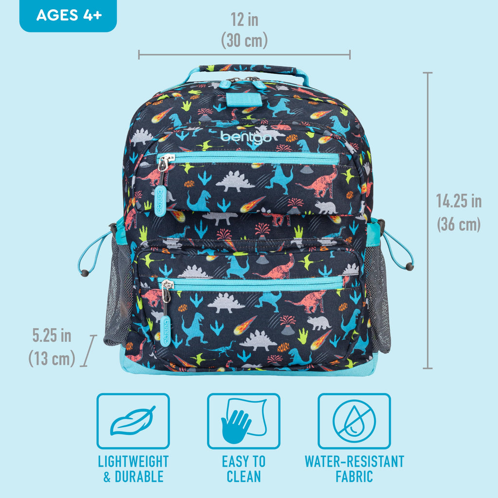 Bentgo Kids Backpack - Lightweight 14” Backpack in Fun Prints for School, Travel, & Daycare, Ideal for Ages 4+, Roomy Interior, Durable & Water-Resistant Fabric, & Loop for Lunch Bag (Trucks)