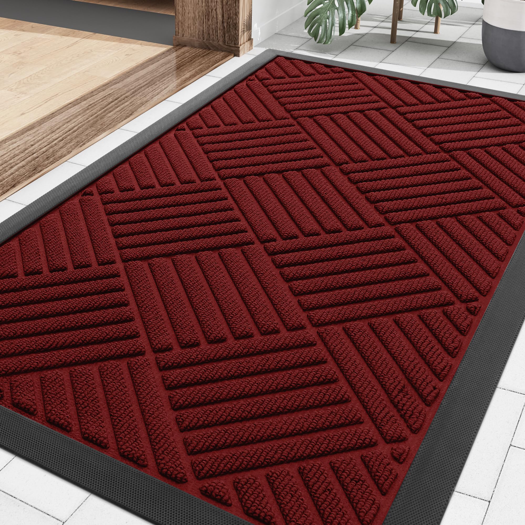 Smiry Front Door Mat Outside Entrance, Heavy Duty Outdoor Indoor Natural Rubber Doormat, Non Slip, Trap Dirt and Moisture, Easy Clean, Low Profile Patio Porch Entryway Mat, 29.5x17, Grey