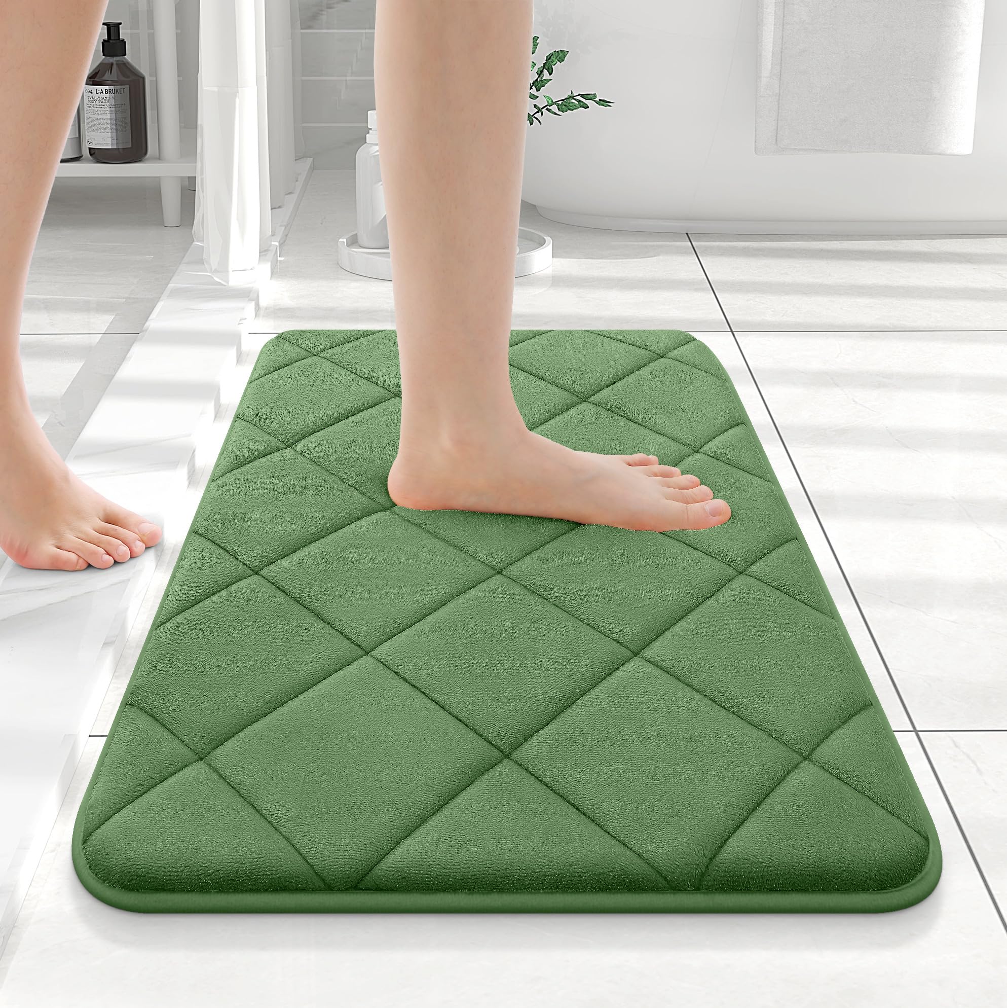 OLANLY Memory Foam Bath Mat 30x20, Ultra Soft and Absorbent Bathroom Rugs, Machine Washable, Comfortable Bath Carpet for Bathroom Floor, Tub and Shower, Black