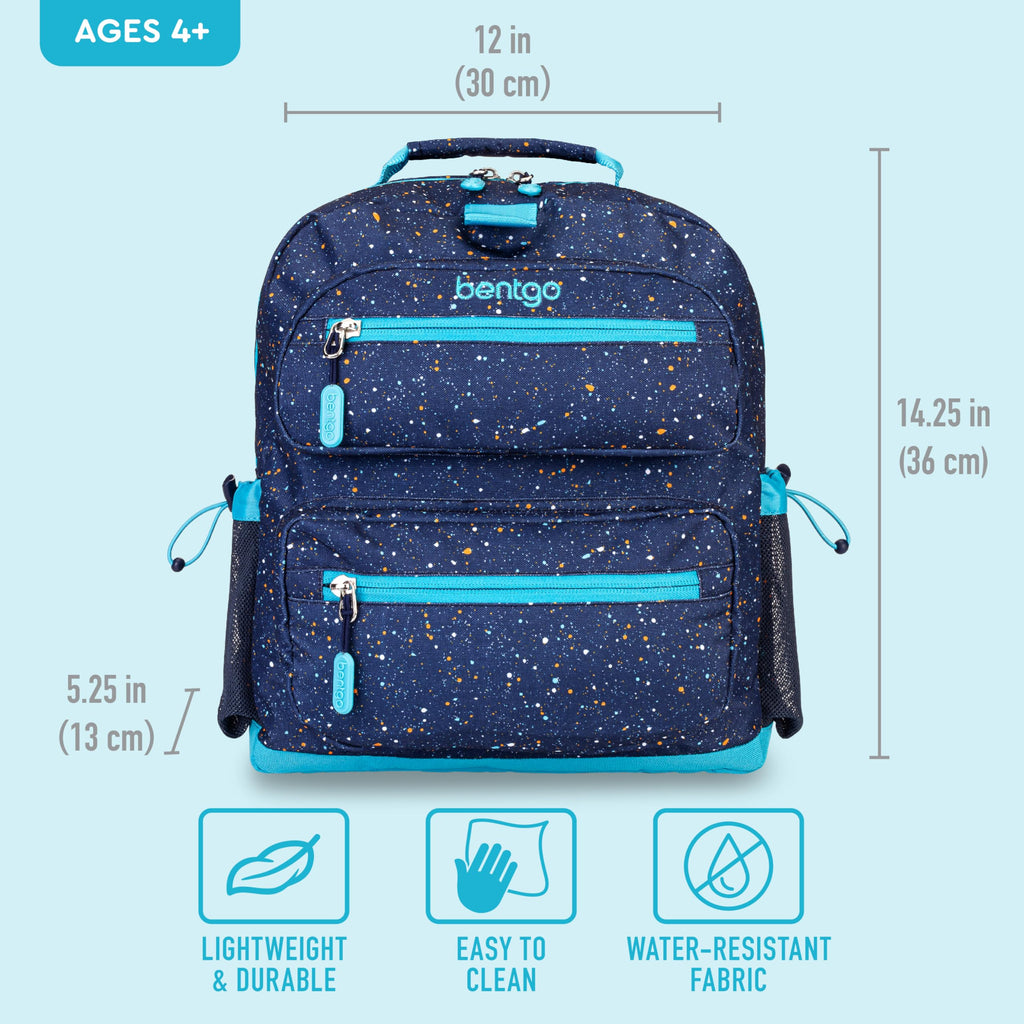 Bentgo Kids Backpack - Lightweight 14” Backpack in Fun Prints for School, Travel, & Daycare, Ideal for Ages 4+, Roomy Interior, Durable & Water-Resistant Fabric, & Loop for Lunch Bag (Trucks)