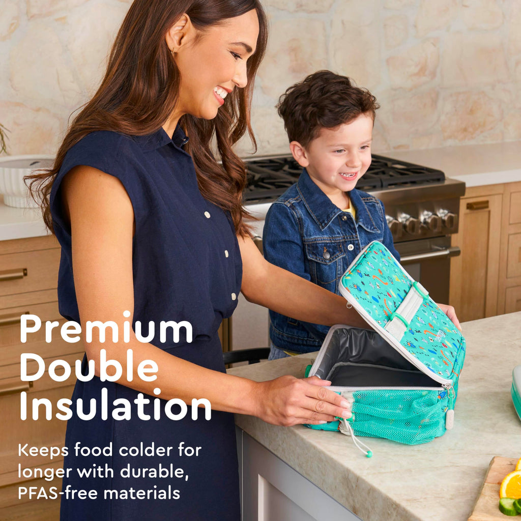 Bentgo Kids Lunch Bag - Durable, Double-Insulated Lunch Bag for Kids 3+; Holds Lunch Box, Water Bottle, & Snacks; Easy-Clean Water-Resistant Fabric & Multiple Zippered Pockets (Mermaid)