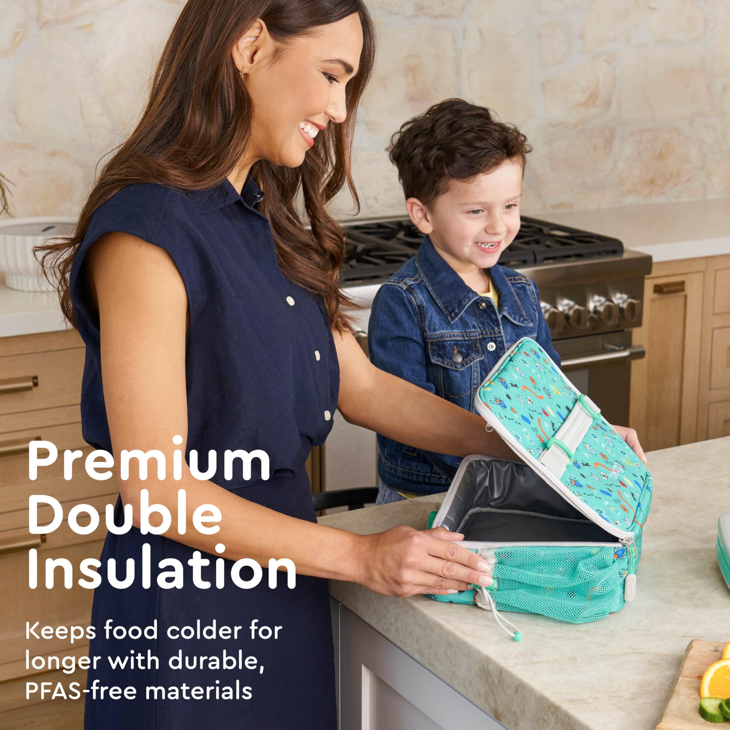 Bentgo Kids Lunch Bag - Durable, Double-Insulated Lunch Bag for Kids 3+; Holds Lunch Box, Water Bottle, & Snacks; Easy-Clean Water-Resistant Fabric & Multiple Zippered Pockets (Mermaid)