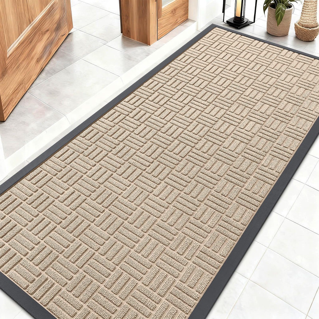 OLANLY Front Door Mat Outside Entrance 29.5x17, Absorbent, Heavy Duty Sturdy Natural Rubber Doormat Indoor Outdoor, Stain and Fade Resistant, Non-Slip Backing Low Profile Floor Mat for Entryway, Grey