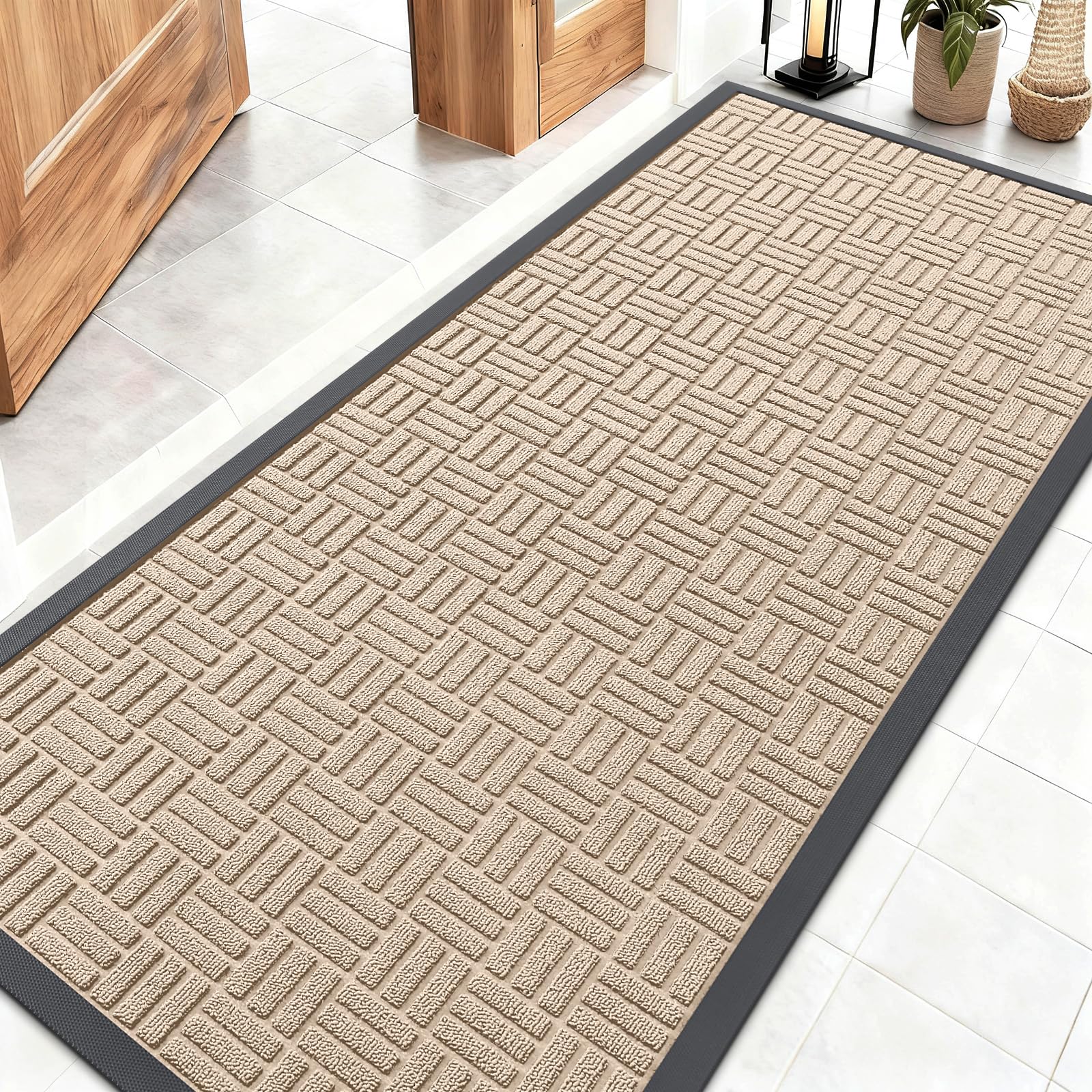 OLANLY Front Door Mat Outside Entrance 29.5x17, Absorbent, Heavy Duty Sturdy Natural Rubber Doormat Indoor Outdoor, Stain and Fade Resistant, Non-Slip Backing Low Profile Floor Mat for Entryway, Grey