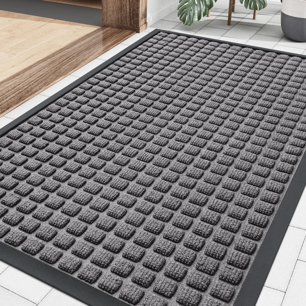 Smiry Front Door Mat Outside Entrance, Heavy Duty Natural Rubber Doormat, Non Slip, Trap Dirt and Moisture, Easy Clean, Low Profile Welcome Floor Mats for Indoor Outdoor Entry, 29.5x17 Inch, Black