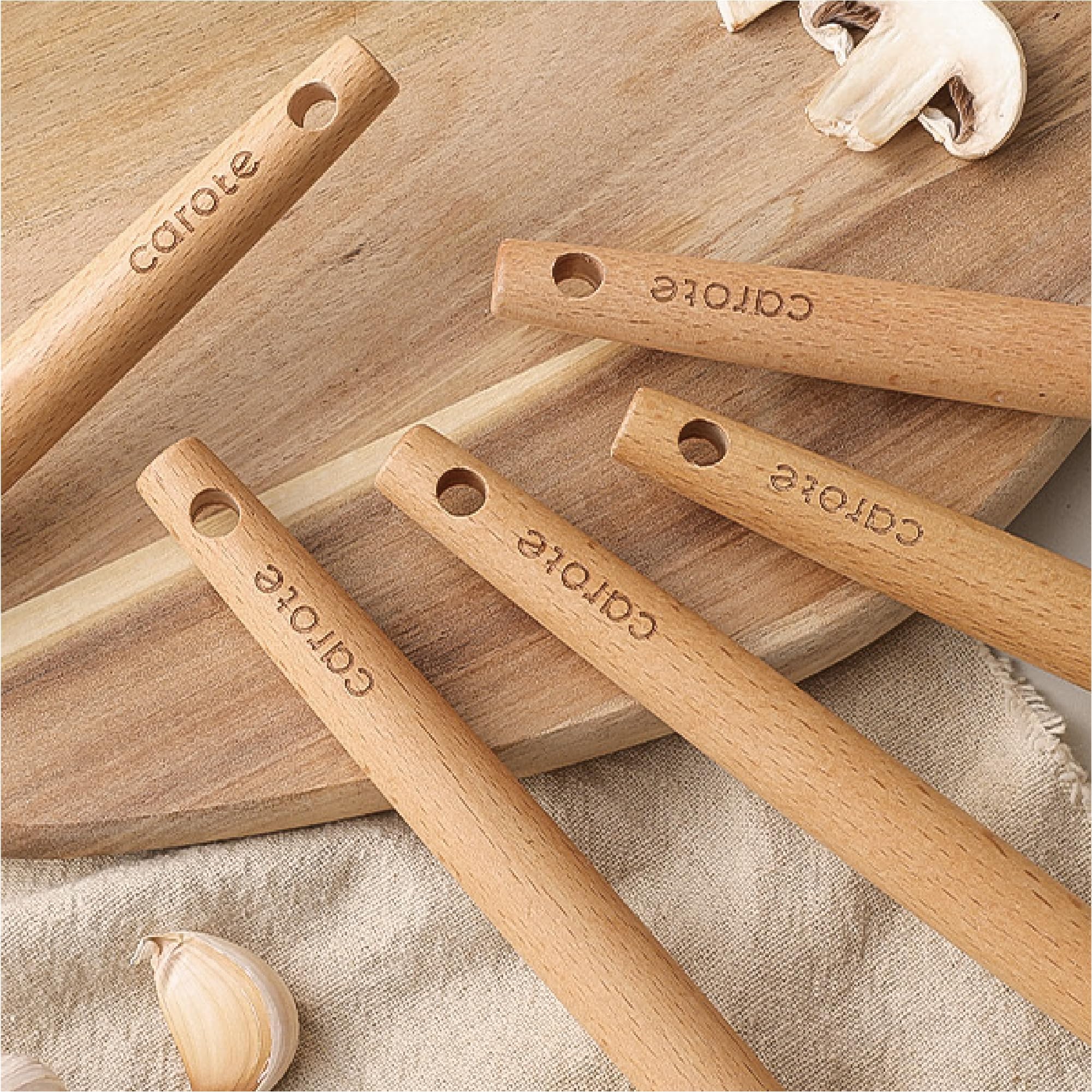 CAROTE Silicone Cooking Utensils Set for Nonstick Cookware, 446°F Heat Resistant Kitchen Utensil Set with Wooden Handle 10pcs, Spatula, Turner, Spoon, Tongs, Whisk