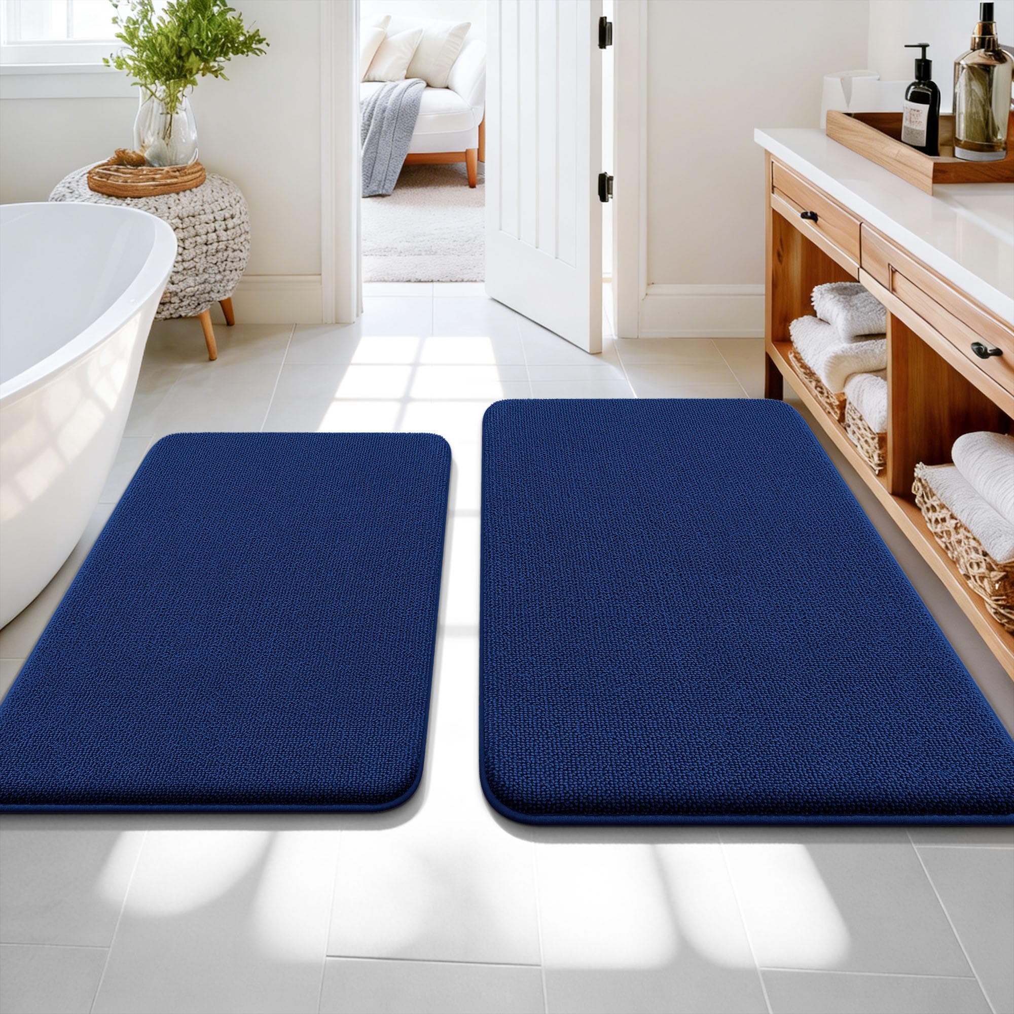 OLANLY Bathroom Rugs Sets 2 Piece, Soft Absorbent Memory Foam Bath Rug Set, Non-Slip, Quick Dry, Machine Washable Bath Mats for Bathroom, Home Decor Accessories (30"x20"+24"x16", Grey)