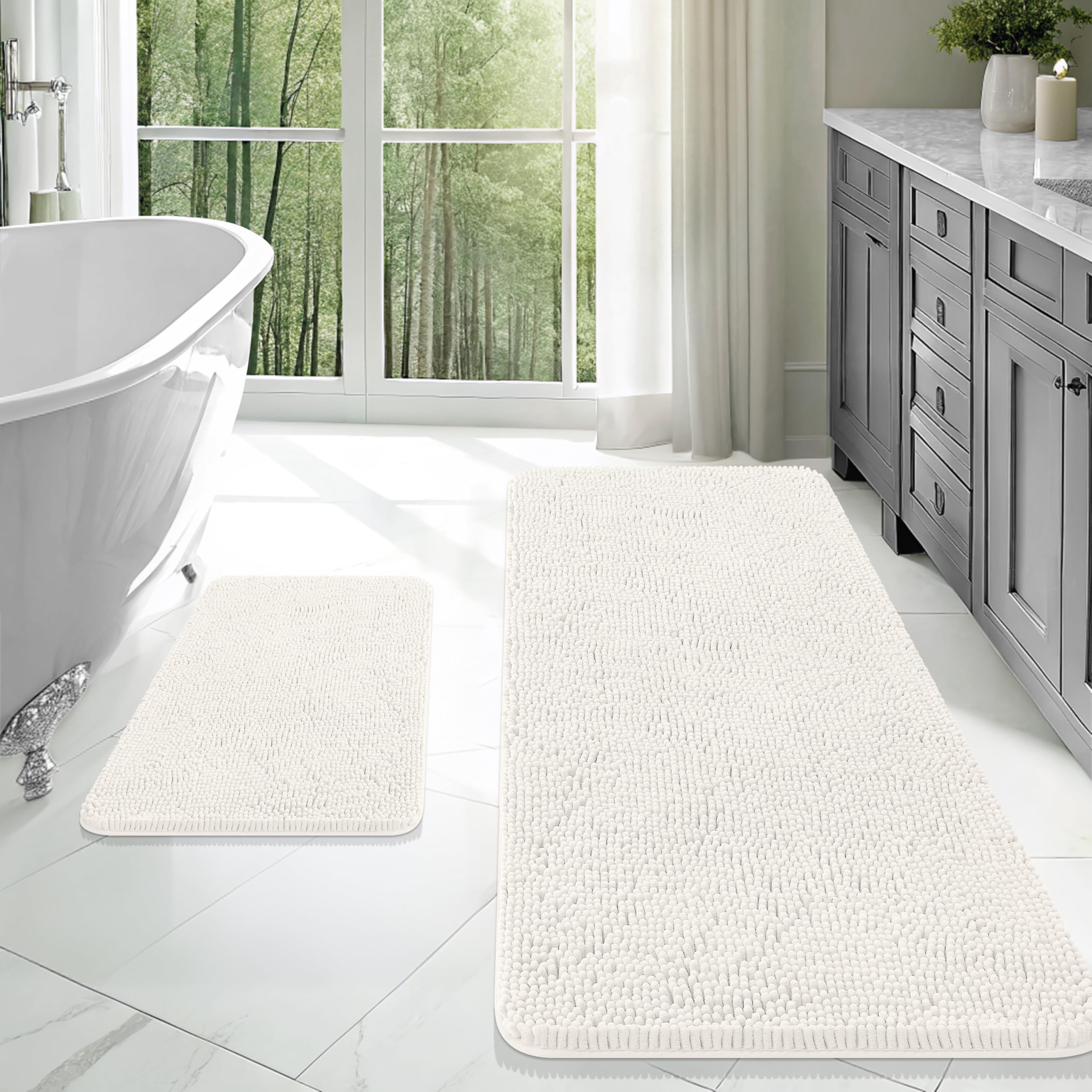 OLANLY Bathroom Rugs Sets 2 Piece, Soft Absorbent Chenille Bath Mats and U-Shaped Contour Toilet Mat Area Rug Set, Machine Washable Bath Carpet, Home Decor Accessories(30"x20"+24"x20", Grey)