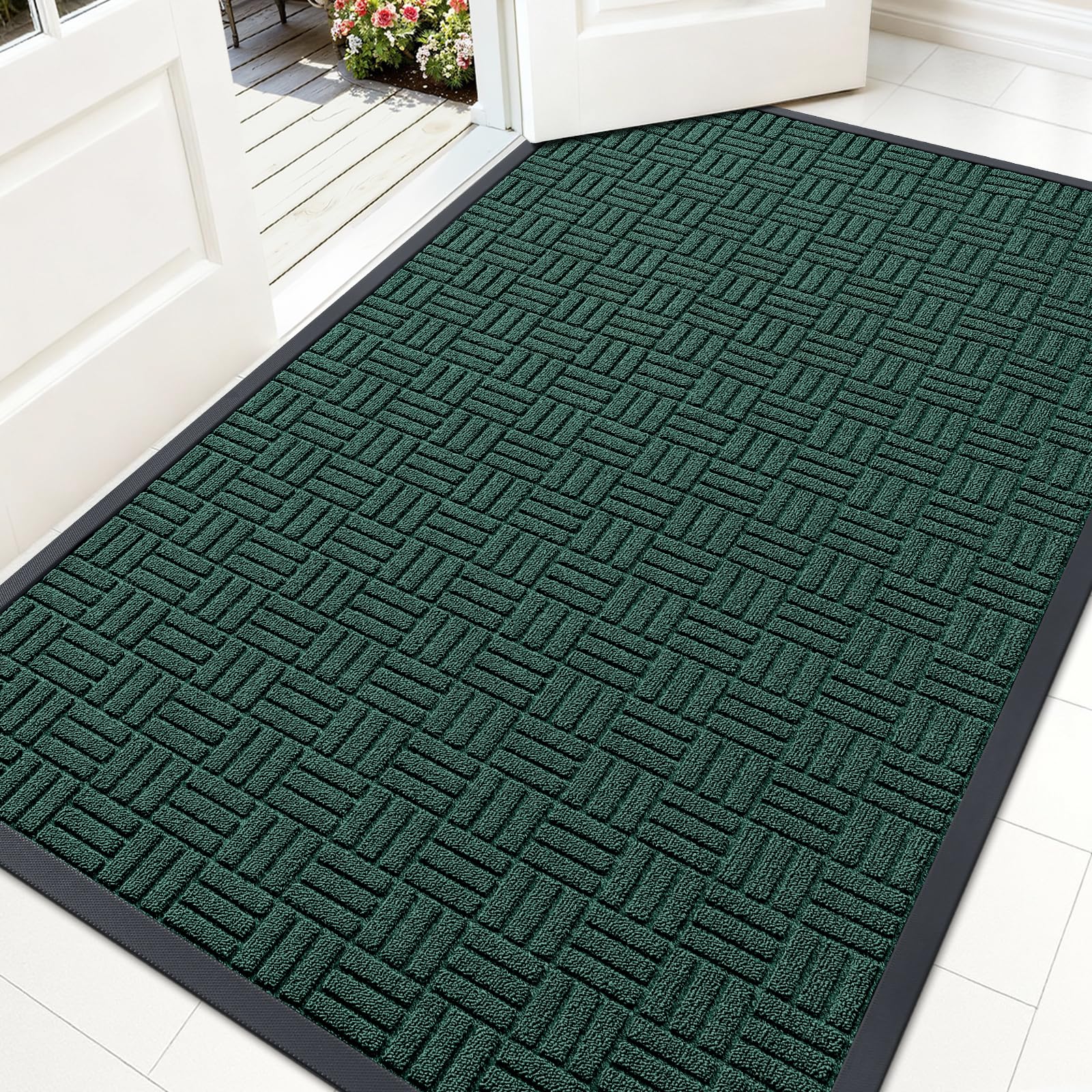 OLANLY Front Door Mat Outside Entrance 29.5x17, Absorbent, Heavy Duty Sturdy Natural Rubber Doormat Indoor Outdoor, Stain and Fade Resistant, Non-Slip Backing Low Profile Floor Mat for Entryway, Grey