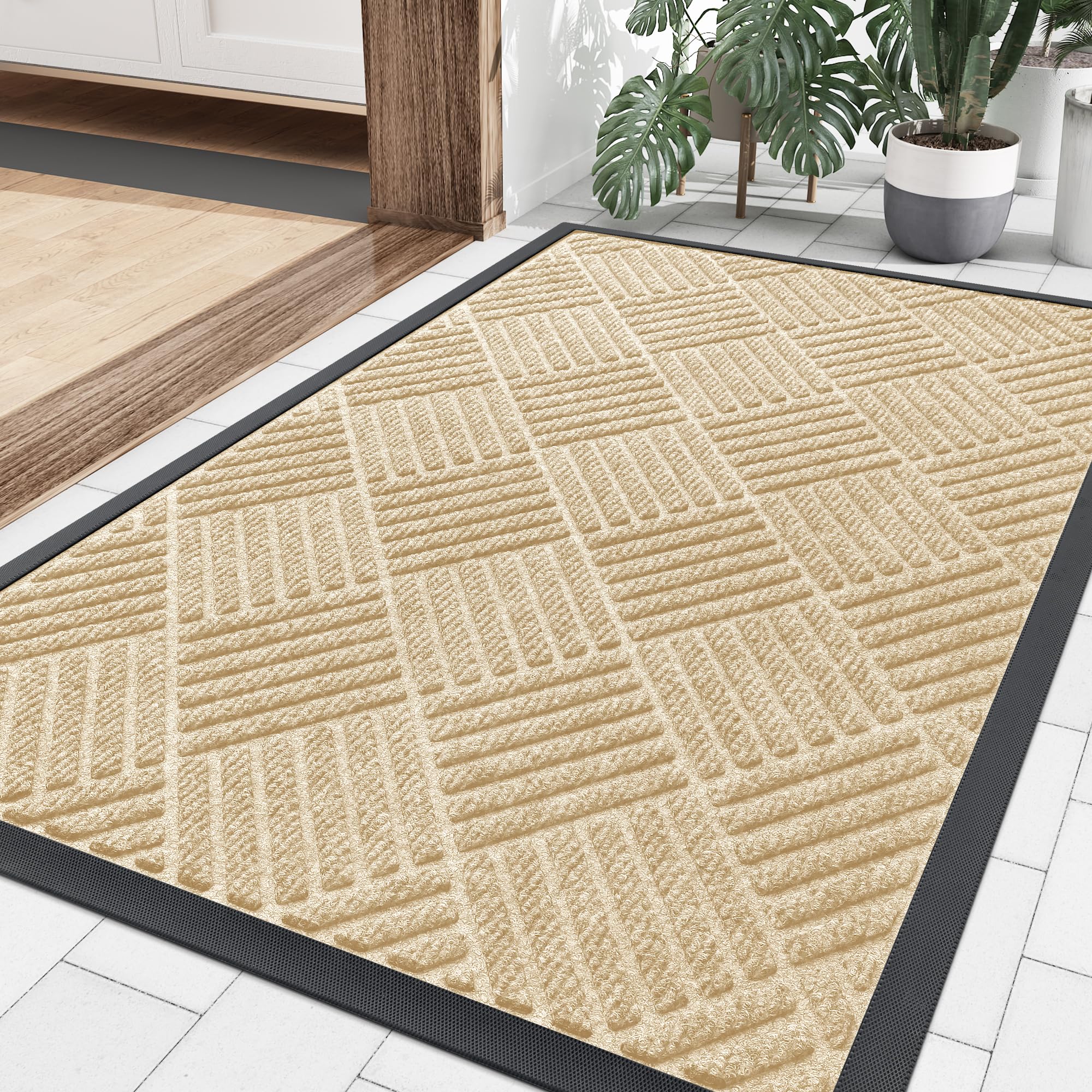 Smiry Front Door Mat Outside Entrance, Heavy Duty Outdoor Indoor Natural Rubber Doormat, Non Slip, Trap Dirt and Moisture, Easy Clean, Low Profile Patio Porch Entryway Mat, 29.5x17, Grey