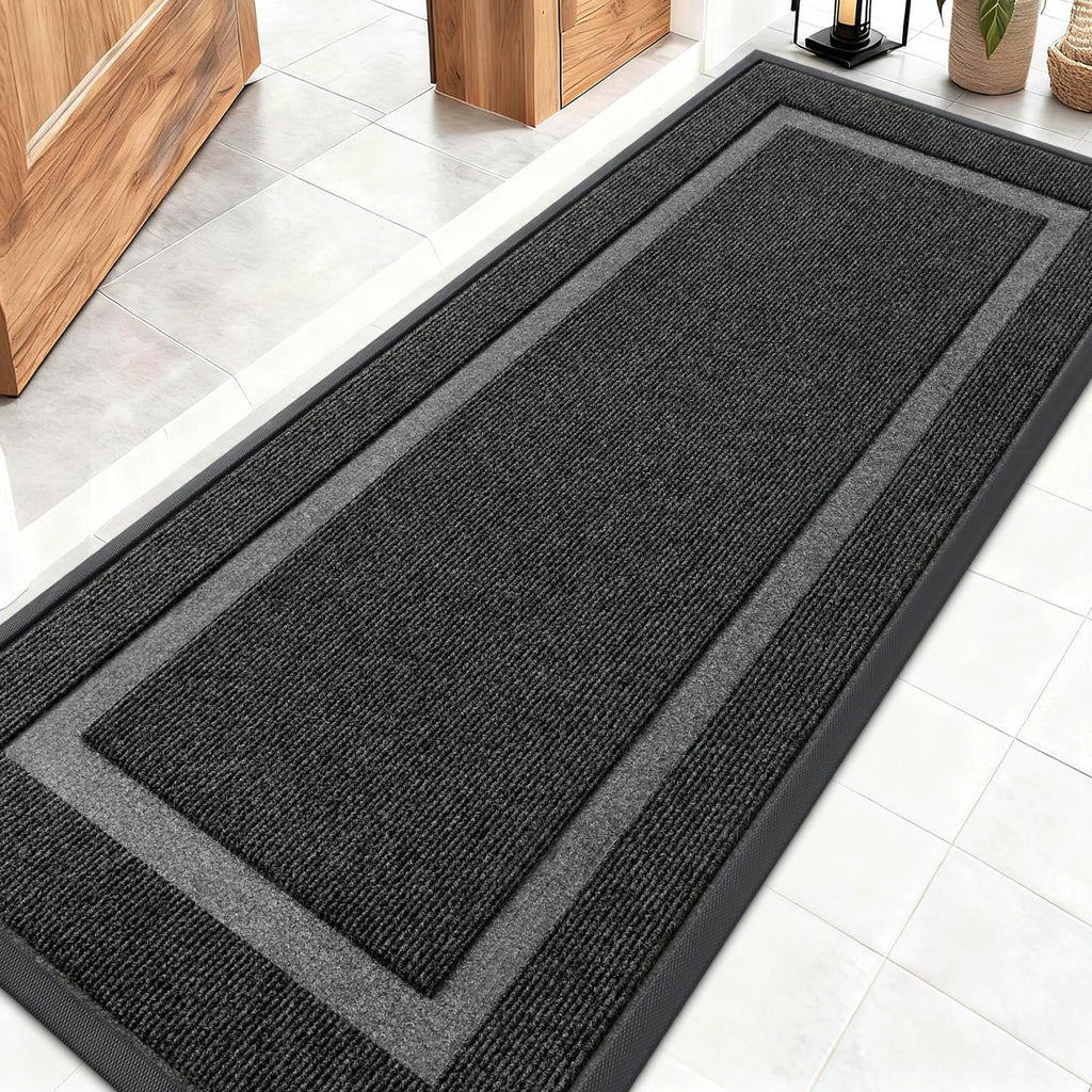 OLANLY Front Door Mat Indoor Outdoor Entrance, Waterproof All-Season, All-Weather Doormat, Sturdy Natural Rubber, Fade Resistant, Low Profile, Easy Clean Patio Porch Entryway Mat, 29.5x17, Black