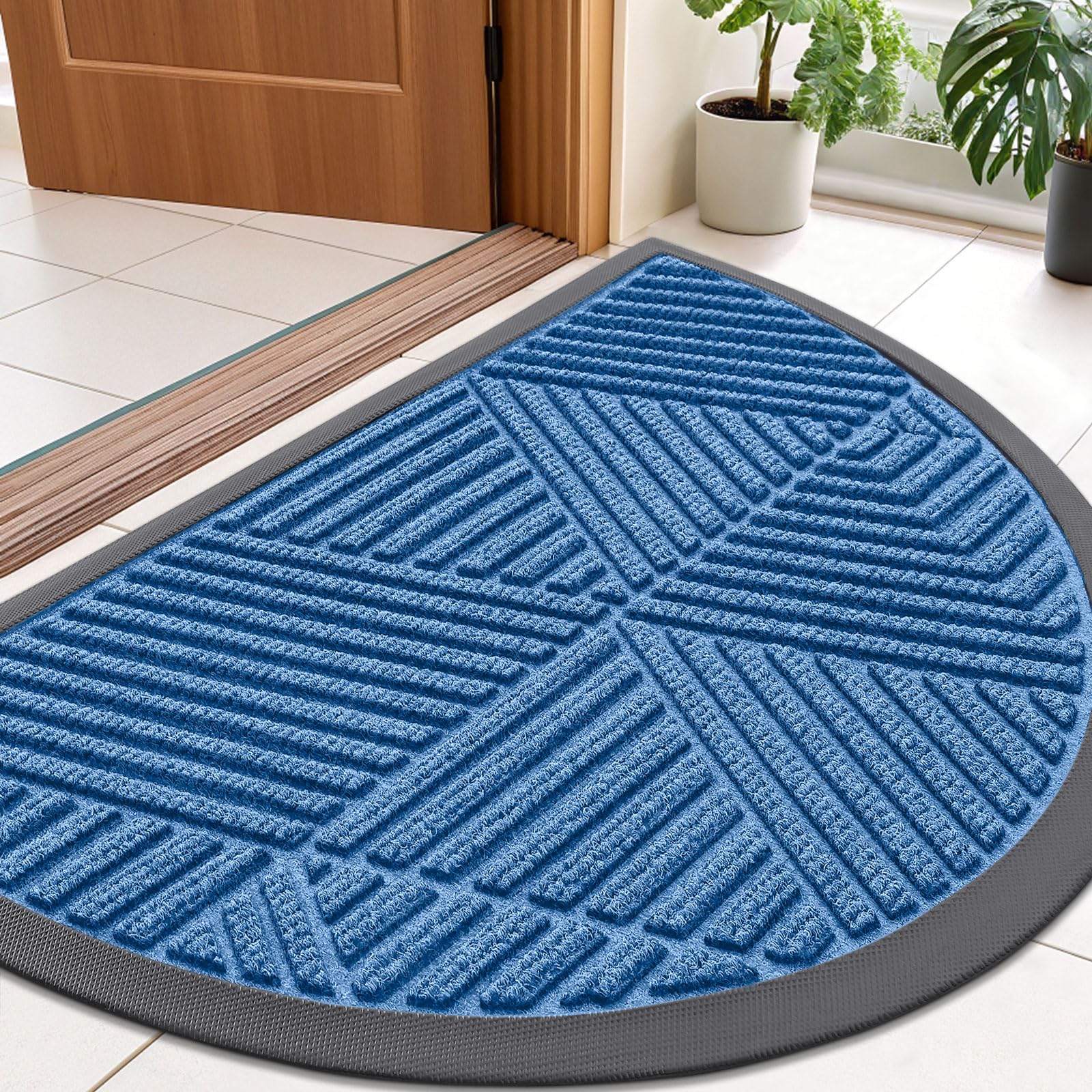 Smiry Front Door Mat Outside Entrance, Heavy Duty Sturdy Natural Rubber Doormat, Trap Dirt and Moisture, Easy Clean Low Profile Mats for Indoor Outdoor Entry, Irregular Triangle (29.5x17, Black)