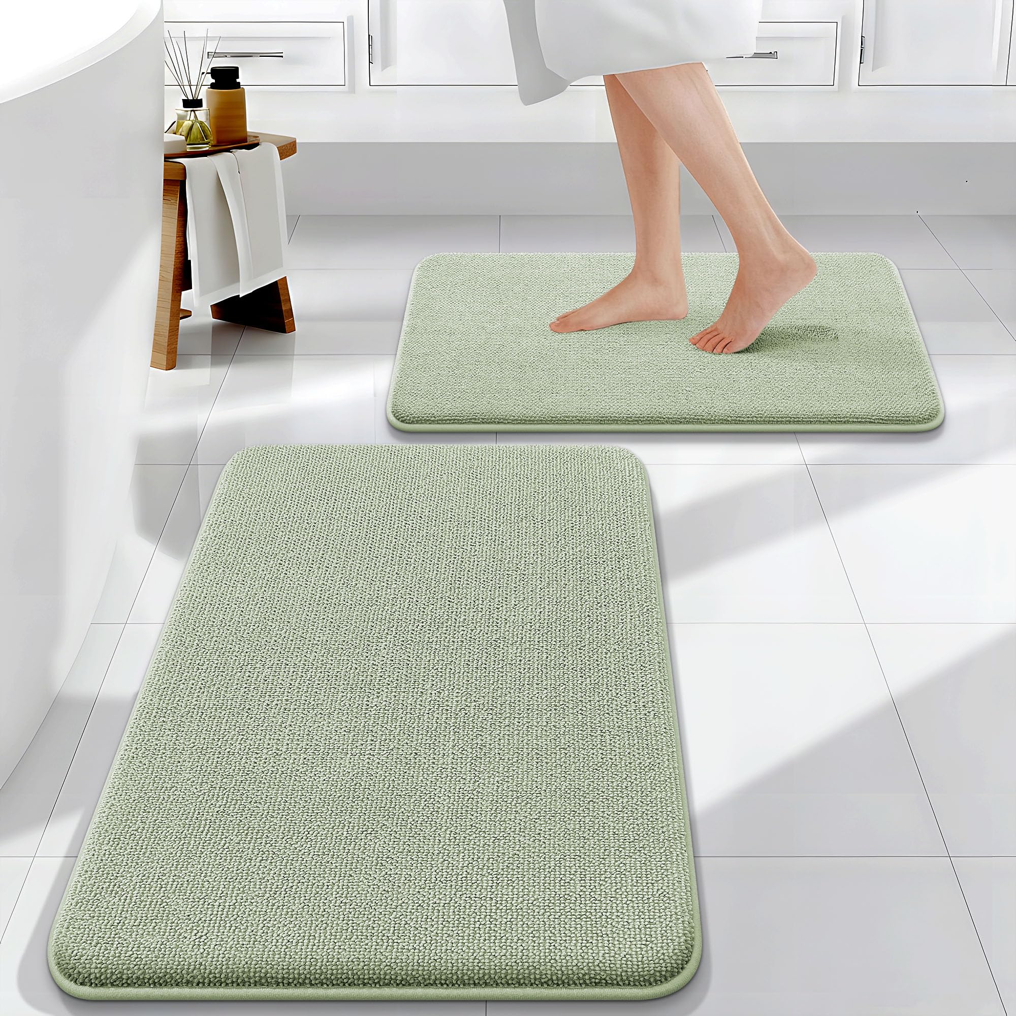 OLANLY Bathroom Rugs Sets 2 Piece, Soft Absorbent Memory Foam Bath Rug Set, Non-Slip, Quick Dry, Machine Washable Bath Mats for Bathroom, Home Decor Accessories (30"x20"+24"x16", Grey)