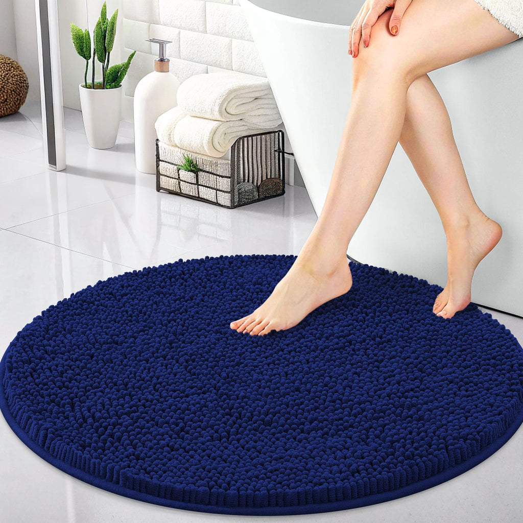 OLANLY 30-inch Round Bathroom Rugs, Extra Soft and Absorbent Chenille Bath Rugs, Quick Dry Machine Washable Bath Mats for Bathroom Floor, Tub and Shower, Home Decor Accessories, Grey