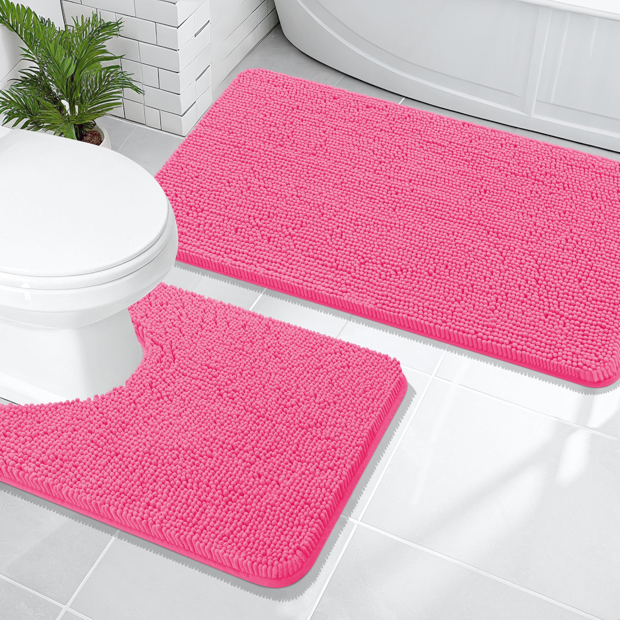 OLANLY Bathroom Rugs Sets 2 Piece, Soft Absorbent Chenille Bath Mats and U-Shaped Contour Toilet Mat Area Rug Set, Machine Washable Bath Carpet, Home Decor Accessories(30"x20"+24"x20", Grey)