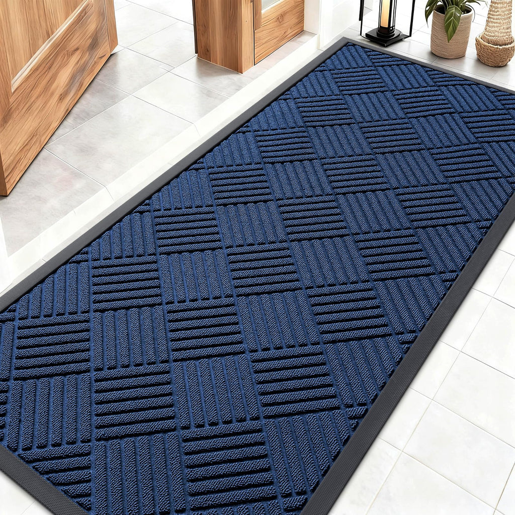 OLANLY Front Door Mat Outside Entrance 29.5x17, Absorbent, Heavy Duty Sturdy Natural Rubber Doormat Indoor Outdoor, Stain and Fade Resistant, Non-Slip Low Profile Floor Mat for Entryway, Grey Diamond
