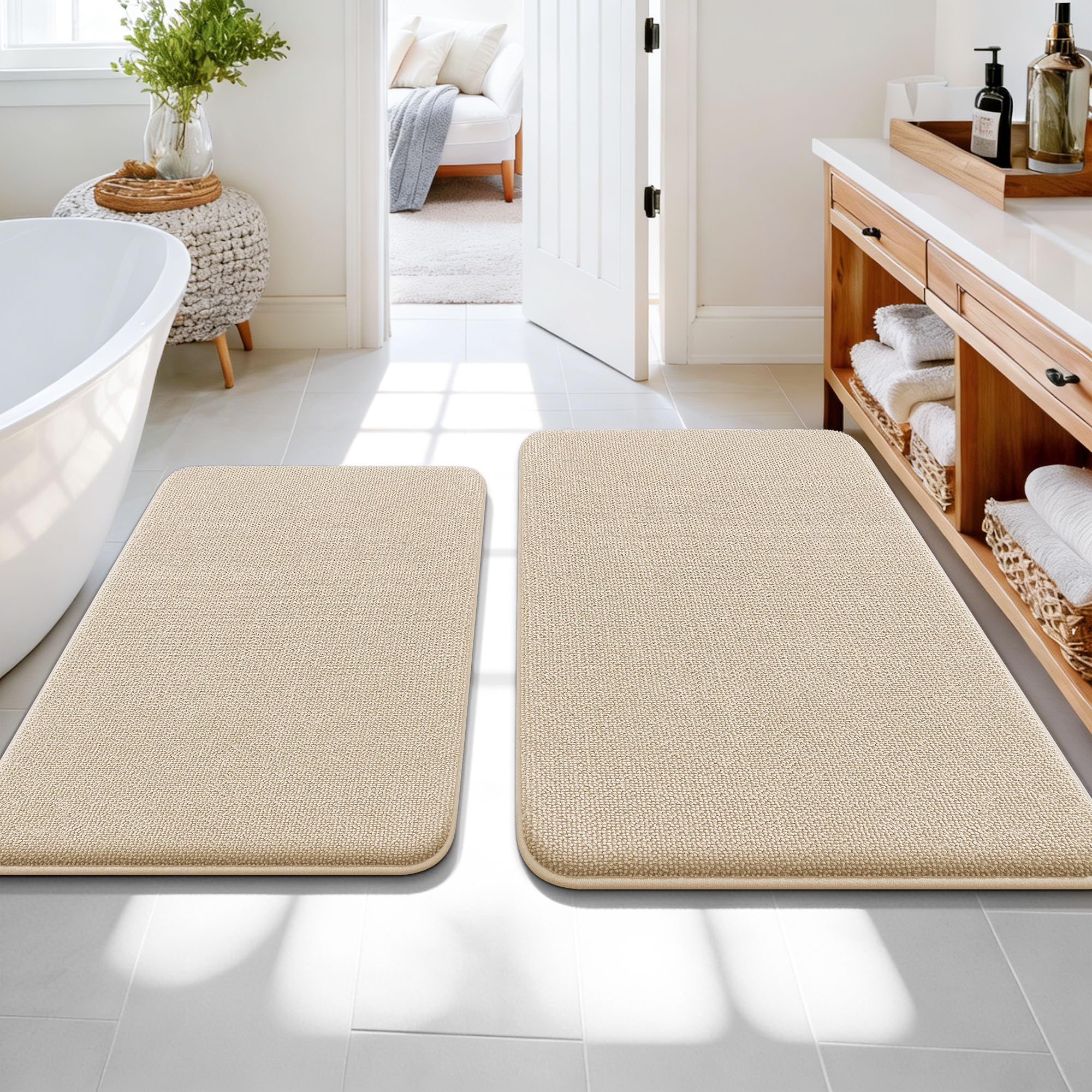 OLANLY Bathroom Rugs Sets 2 Piece, Soft Absorbent Memory Foam Bath Rug Set, Non-Slip, Quick Dry, Machine Washable Bath Mats for Bathroom, Home Decor Accessories (30"x20"+24"x16", Grey)