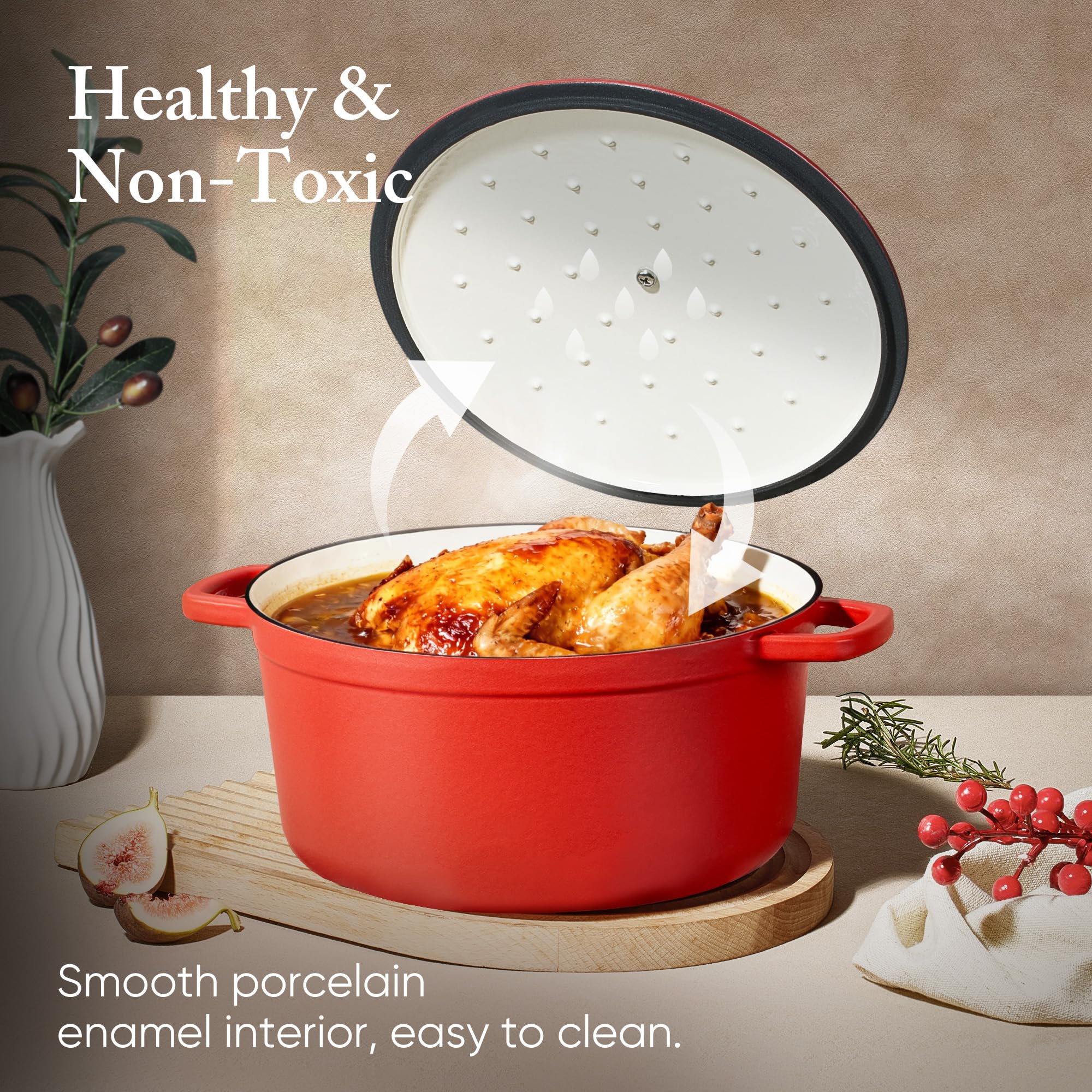 CAROTE 7QT Enameled Cast Iron Dutch Oven Pot with Lid, Heavy-Duty Dutch Ovens for Sourdough Bread Baking, Braising, Stews, Roasting, Healthy & Non-Toxic, Dual Handles, All Stovetop Compatible, Oven Safe up to 500° F, Cream White
