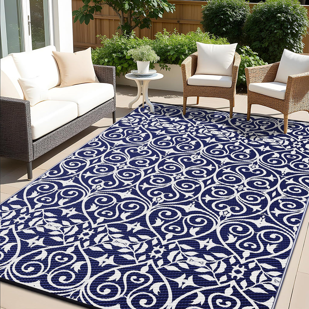 OLANLY Outdoor Rug 5x8 ft Waterproof, Reversible Outdoor Plastic Straw Rug, RV Mat, Indoor Outdoor Carpet Clearance for Patio, Camping, Balcony, Deck, Backyard, Grey & White