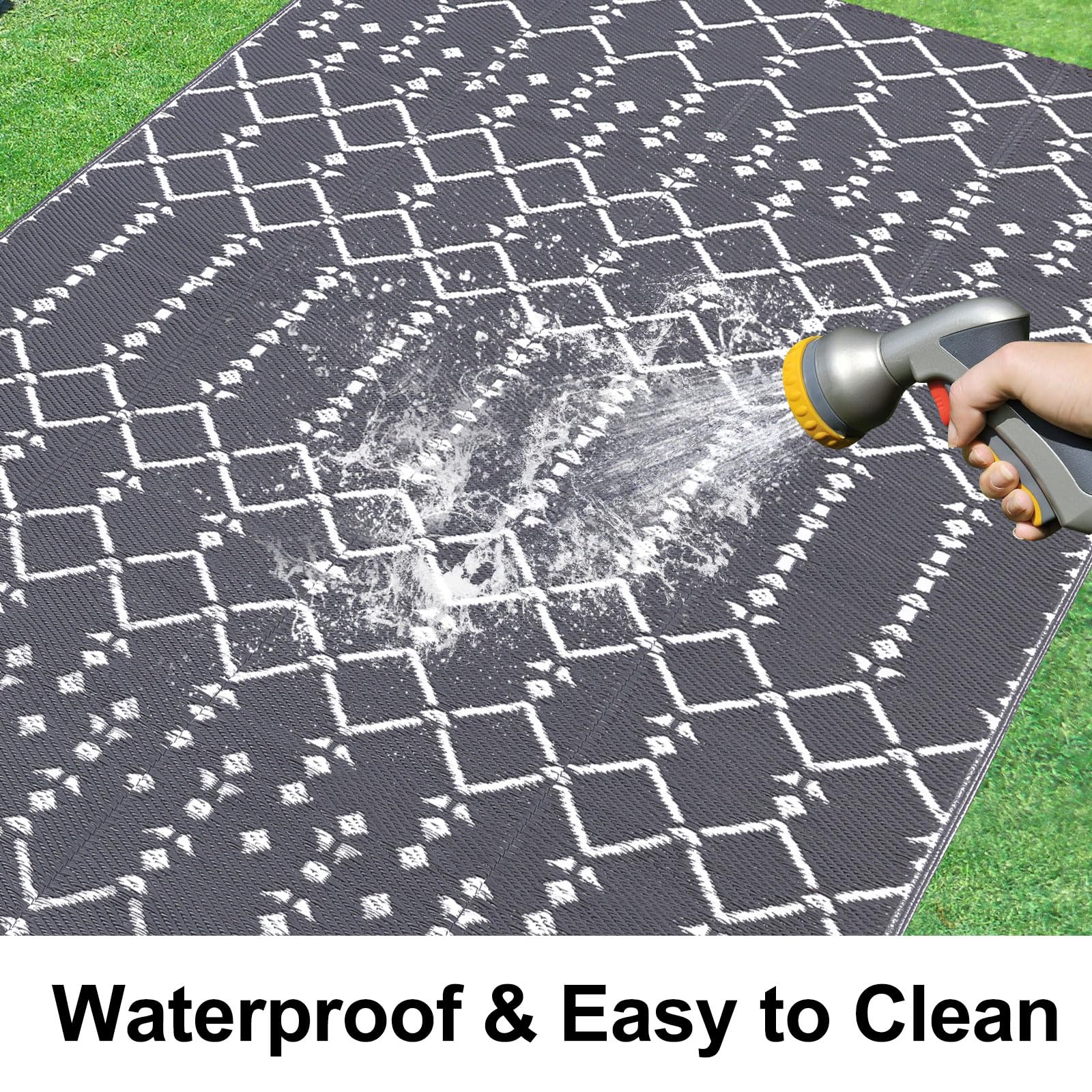 Smiry Waterproof Outdoor Rug 5x8 ft, Reversible Plastic Straw Patio Camping Rugs, Outdoor Indoor RV Mat Carpet for Patio, Outside Entry, Backyard, Deck, Bench, Picnic, Camper, Black & Beige