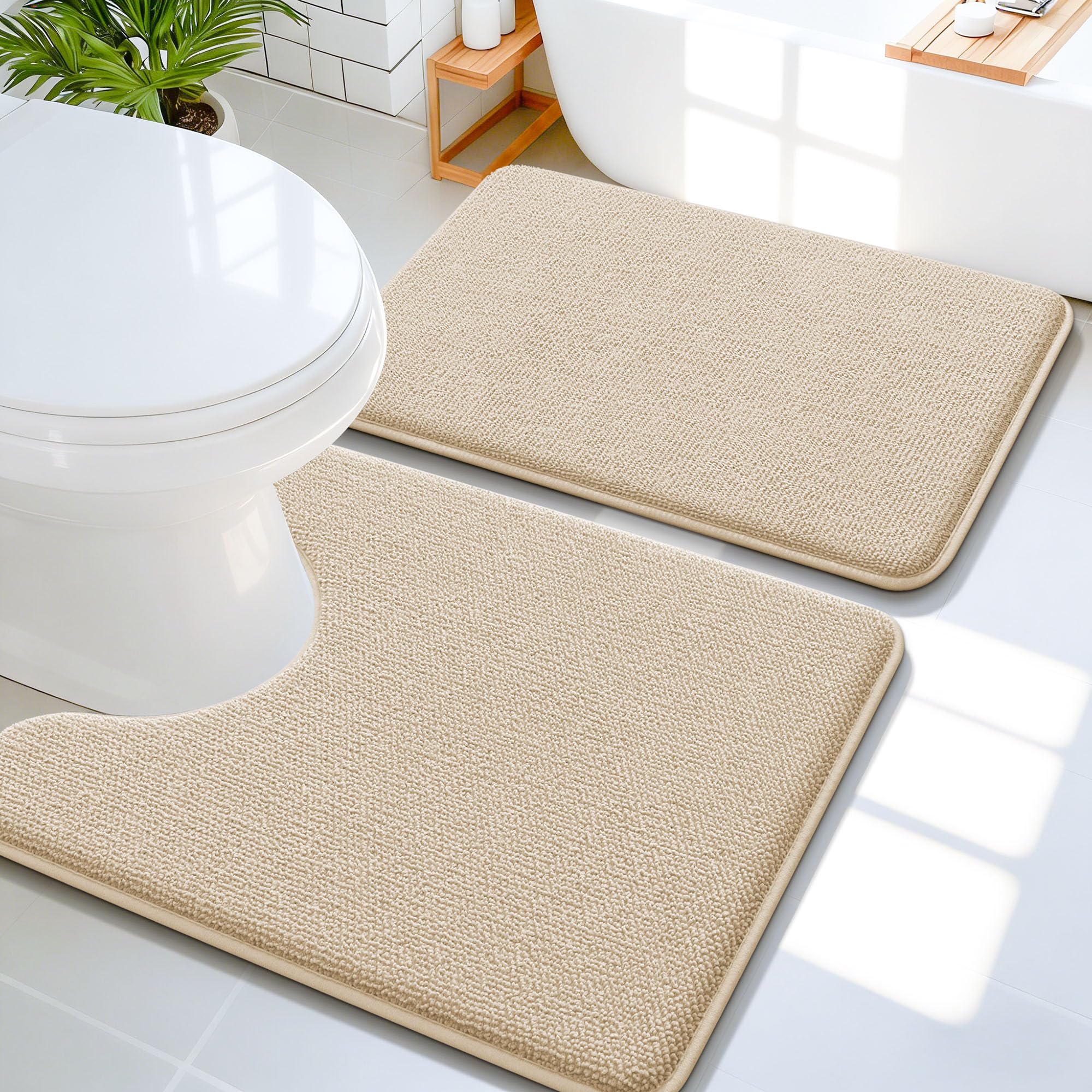 OLANLY Bathroom Rugs Sets 2 Piece, Soft Absorbent Memory Foam Bath Rug Set, Non-Slip, Quick Dry, Machine Washable Bath Mats for Bathroom, Home Decor Accessories (30"x20"+24"x16", Grey)