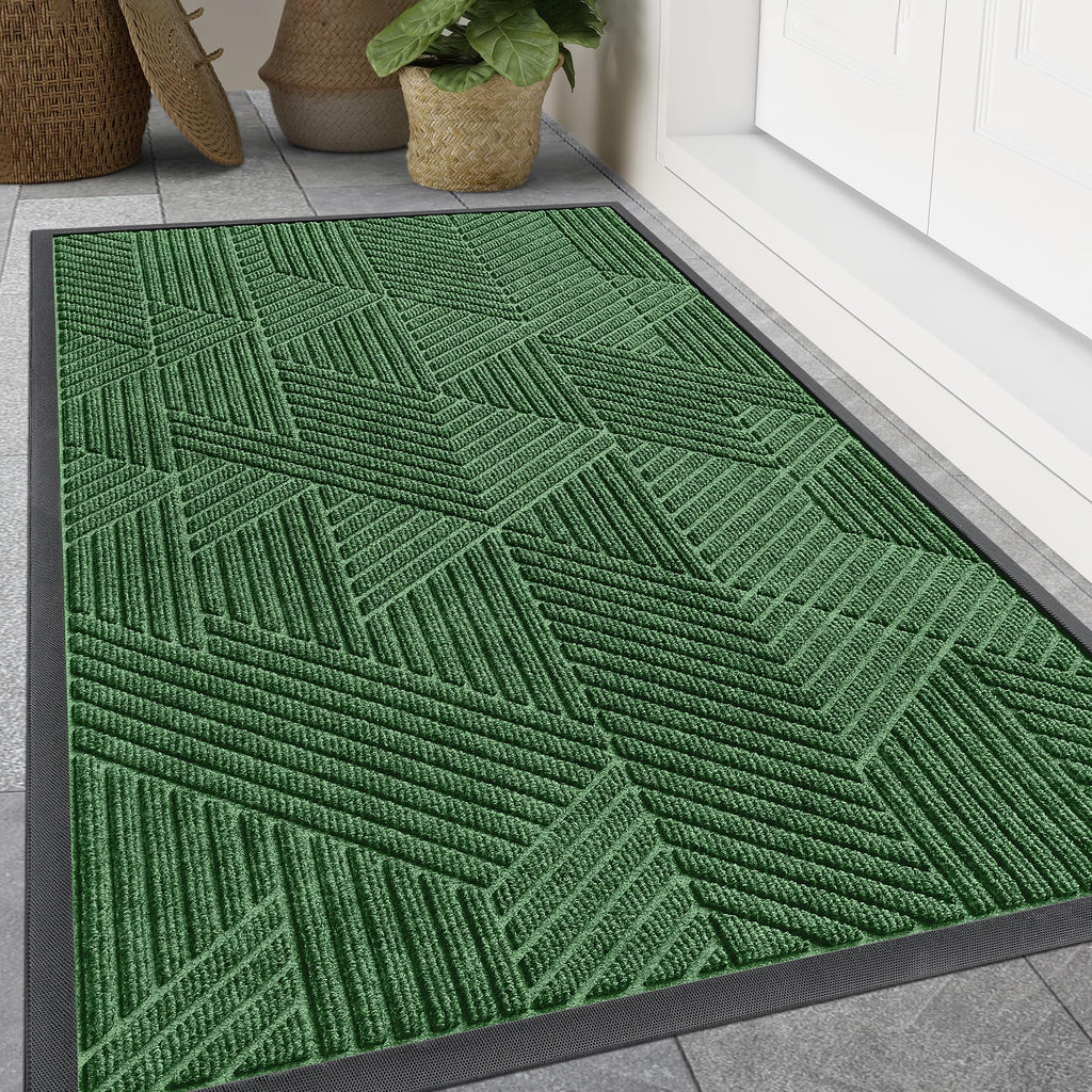Smiry Front Door Mat Outside Entrance, Heavy Duty Sturdy Natural Rubber Doormat, Trap Dirt and Moisture, Easy Clean Low Profile Mats for Indoor Outdoor Entry, Irregular Triangle (29.5x17, Black)