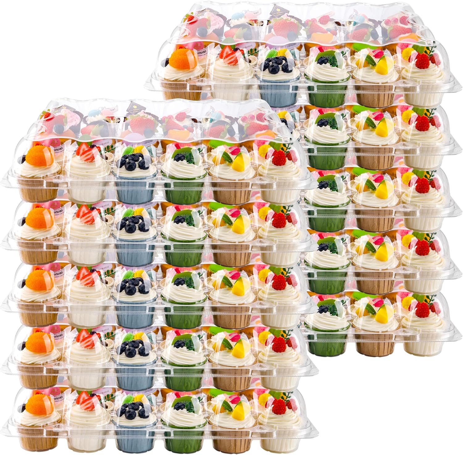 24 Count Cupcake Containers 10 Pack Cupcake Holders with Detachable Tall Dome Lids Clear Plastic Stackable Cupcake Boxes for 240 Cupcakes, BPA Free, Standard Size