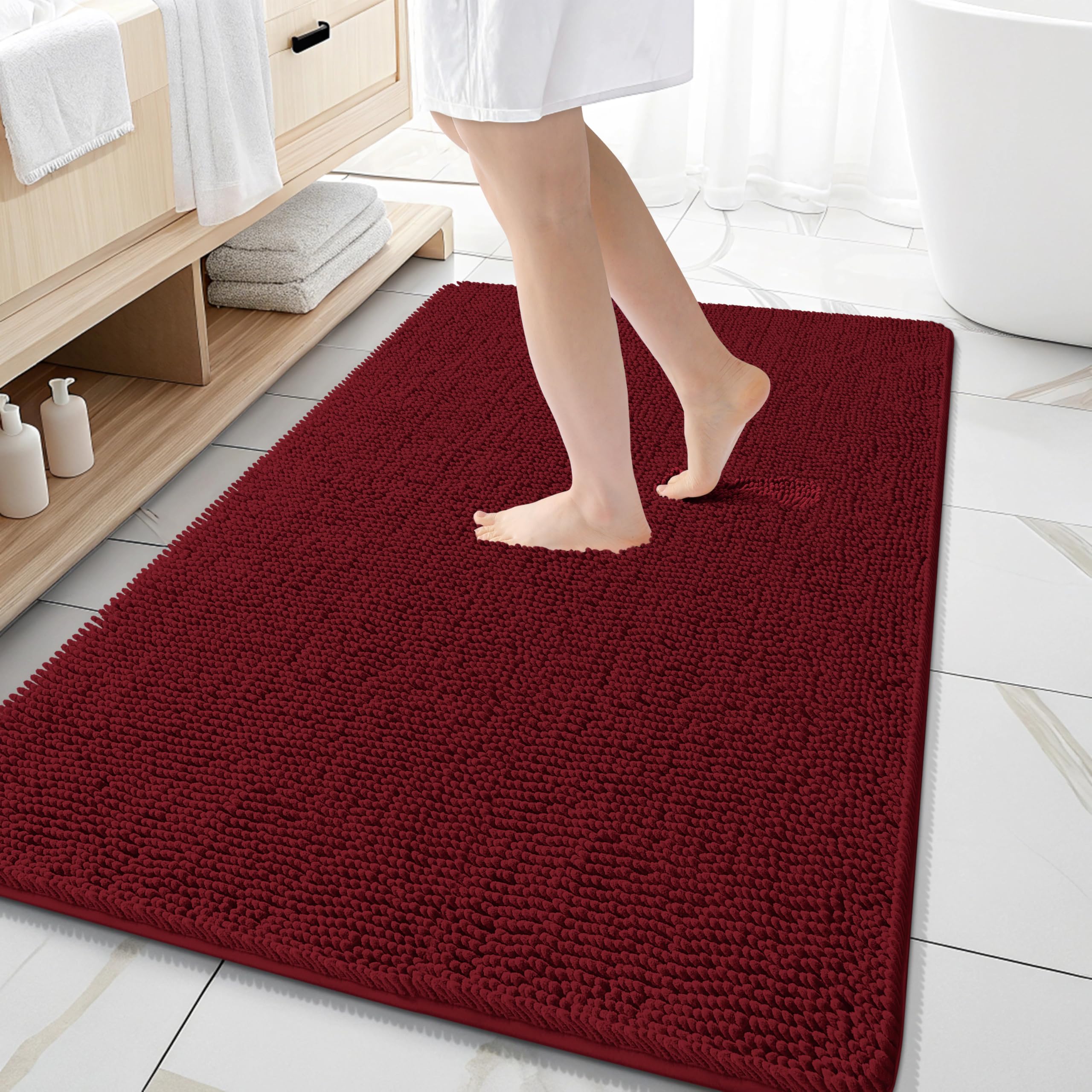 OLANLY Bathroom Rugs 30x20, Extra Soft Absorbent Chenille Bath Rugs, Rubber Backing Quick Dry, Machine Washable Bath Mats for Bathroom Floor, Tub and Shower, Home Decor Accessories, Grey