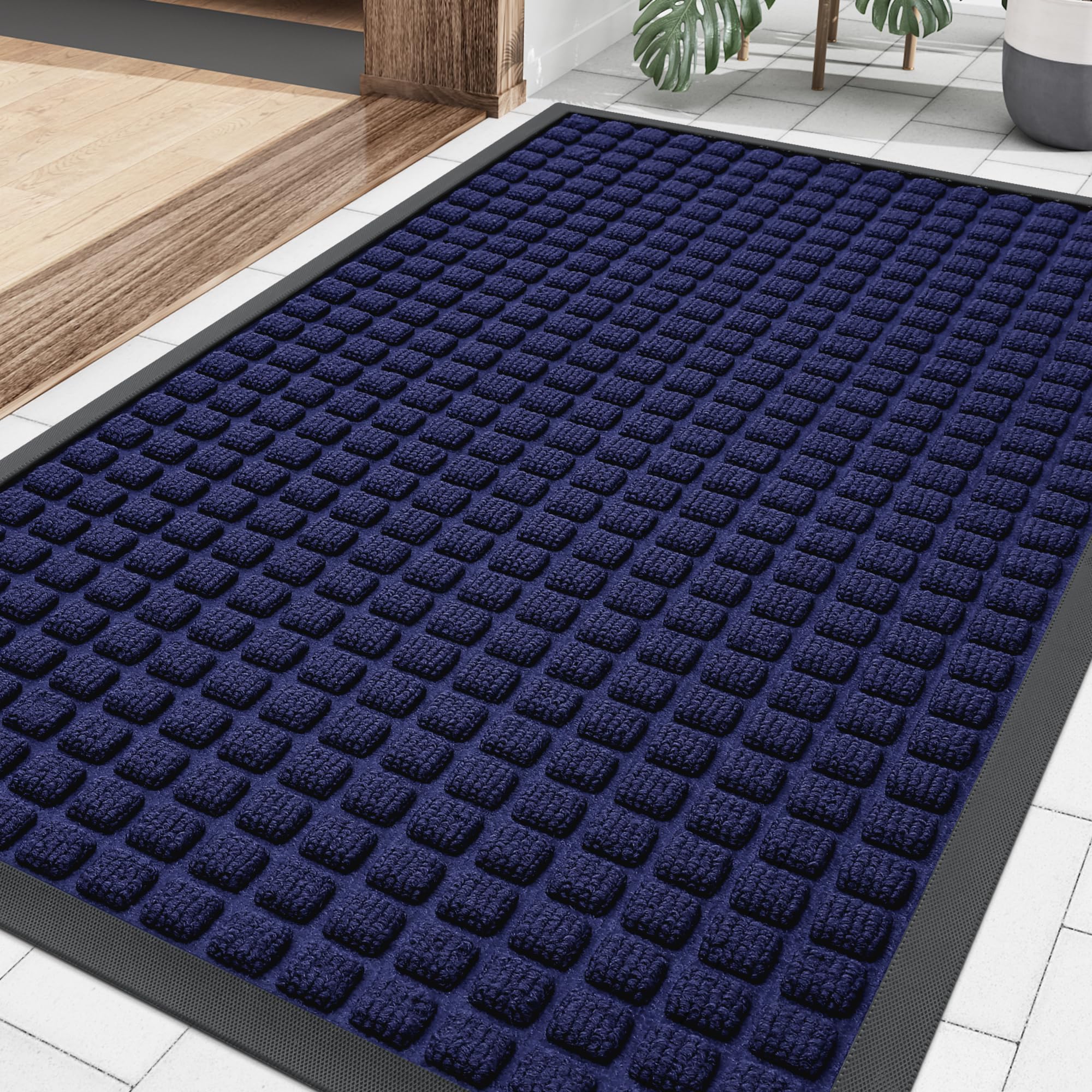 Smiry Front Door Mat Outside Entrance, Heavy Duty Natural Rubber Doormat, Non Slip, Trap Dirt and Moisture, Easy Clean, Low Profile Welcome Floor Mats for Indoor Outdoor Entry, 29.5x17 Inch, Black