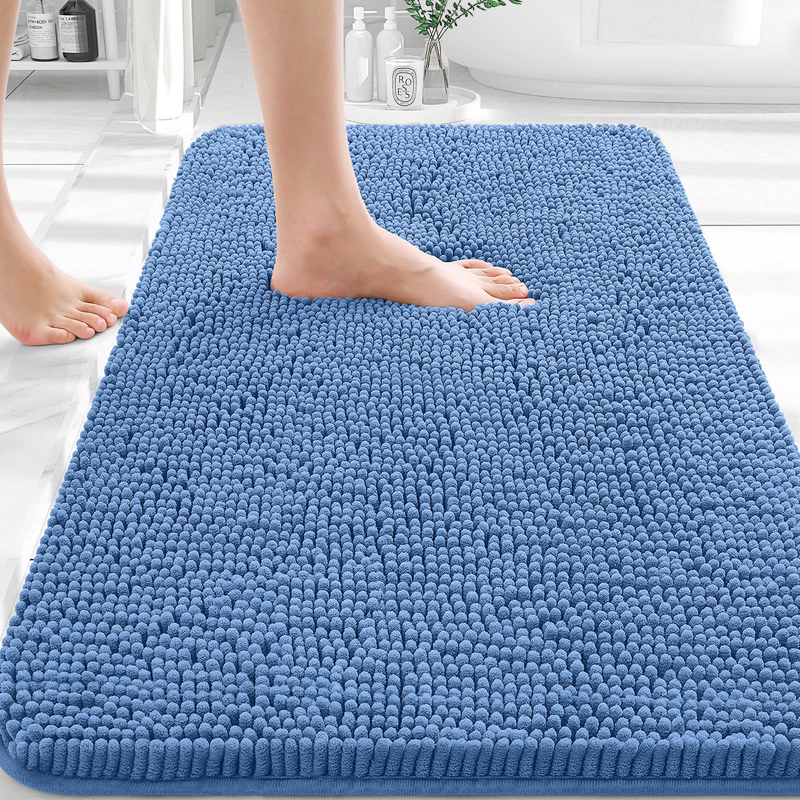 OLANLY Bathroom Rugs 30x20, Extra Soft Absorbent Chenille Bath Rugs, Rubber Backing Quick Dry, Machine Washable Bath Mats for Bathroom Floor, Tub and Shower, Home Decor Accessories, Grey