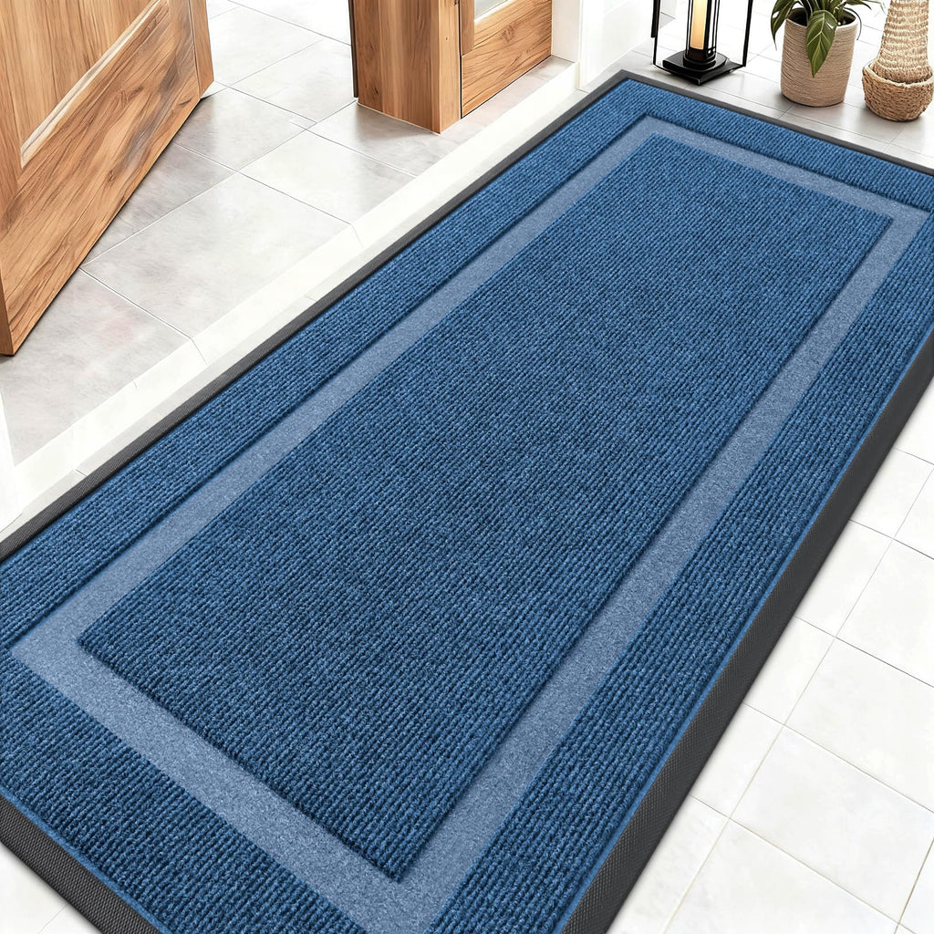 OLANLY Front Door Mat Indoor Outdoor Entrance, Waterproof All-Season, All-Weather Doormat, Sturdy Natural Rubber, Fade Resistant, Low Profile, Easy Clean Patio Porch Entryway Mat, 29.5x17, Black