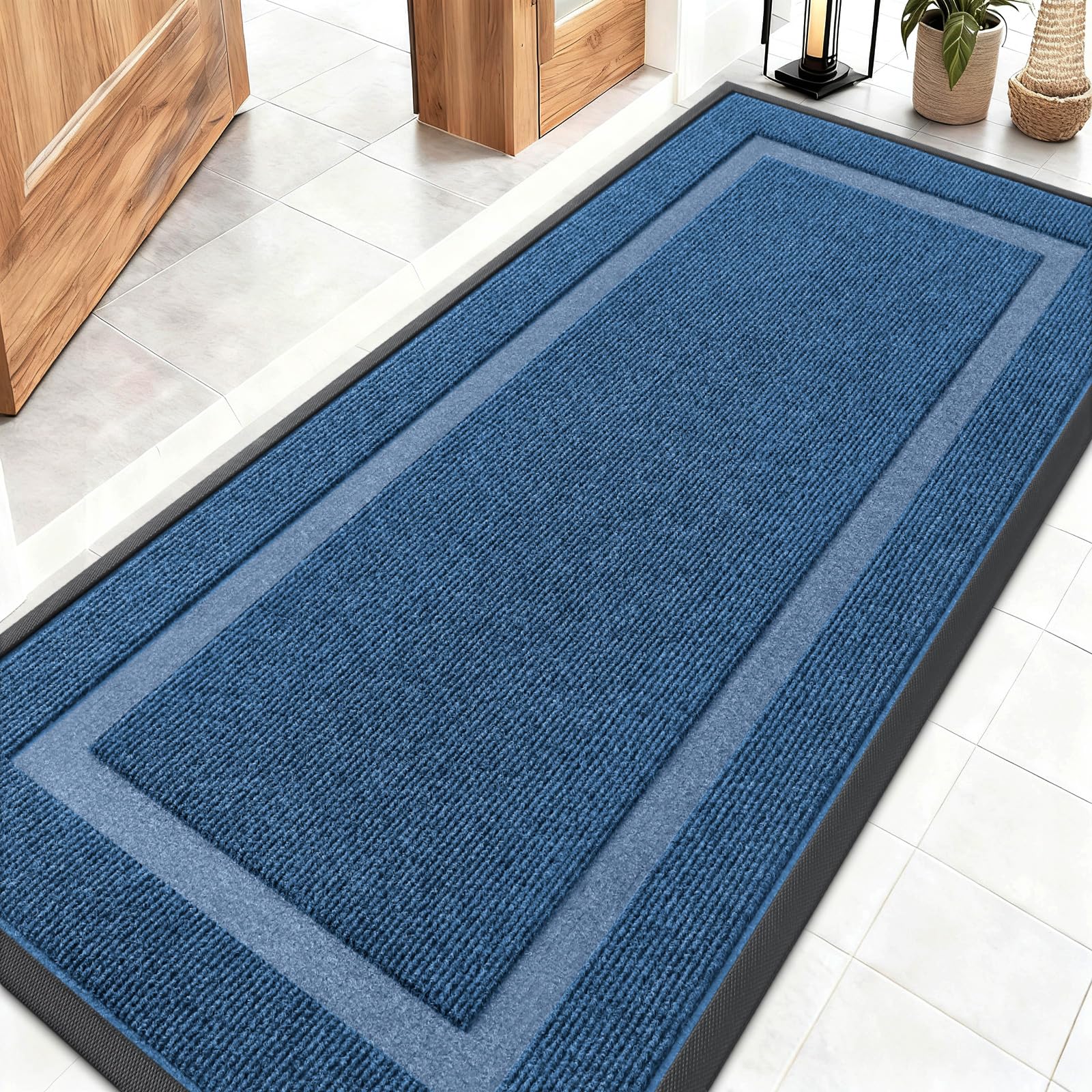 OLANLY Front Door Mat Indoor Outdoor Entrance, Waterproof All-Season, All-Weather Doormat, Sturdy Natural Rubber, Fade Resistant, Low Profile, Easy Clean Patio Porch Entryway Mat, 29.5x17, Black