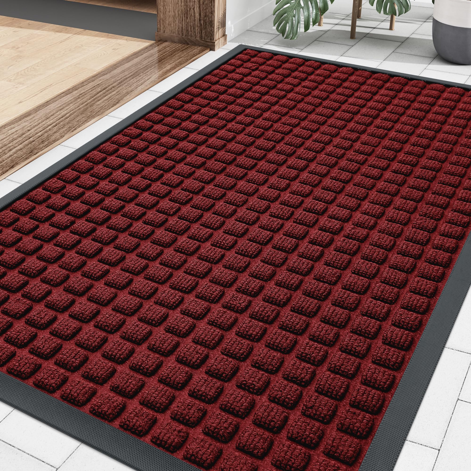 Smiry Front Door Mat Outside Entrance, Heavy Duty Natural Rubber Doormat, Non Slip, Trap Dirt and Moisture, Easy Clean, Low Profile Welcome Floor Mats for Indoor Outdoor Entry, 29.5x17 Inch, Black