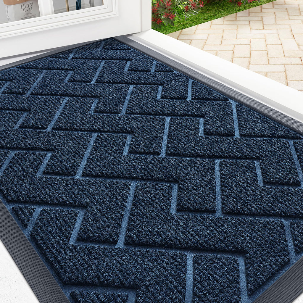 OLANLY Front Door Mat Indoor Outdoor Entrance, Waterproof All-Season, All-Weather Doormat, Sturdy Natural Rubber, Fade Resistant, Low Profile, Easy Clean Patio Porch Entryway Mat, 29.5x17, Black