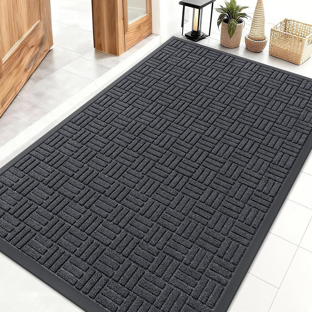 OLANLY Front Door Mat Outside Entrance 29.5x17, Absorbent, Heavy Duty Sturdy Natural Rubber Doormat Indoor Outdoor, Stain and Fade Resistant, Non-Slip Backing Low Profile Floor Mat for Entryway, Grey