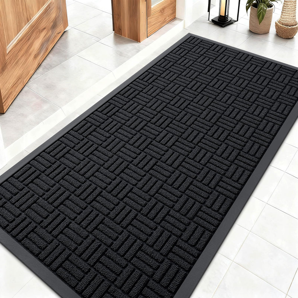 OLANLY Front Door Mat Outside Entrance 29.5x17, Absorbent, Heavy Duty Sturdy Natural Rubber Doormat Indoor Outdoor, Stain and Fade Resistant, Non-Slip Backing Low Profile Floor Mat for Entryway, Grey