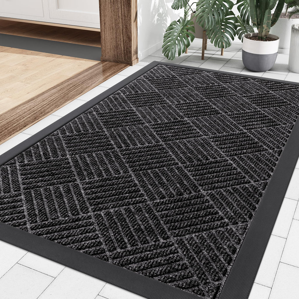 Smiry Front Door Mat Outside Entrance, Heavy Duty Outdoor Indoor Natural Rubber Doormat, Non Slip, Trap Dirt and Moisture, Easy Clean, Low Profile Patio Porch Entryway Mat, 29.5x17, Grey