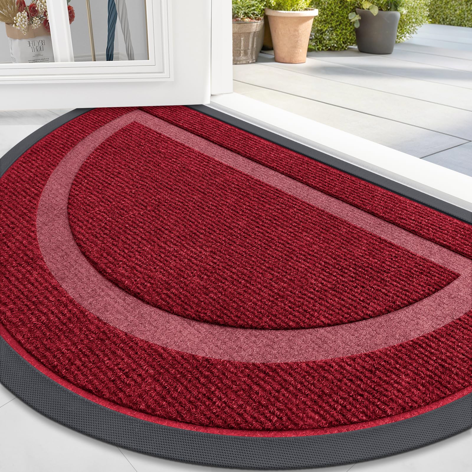 OLANLY Front Door Mat Indoor Outdoor Entrance, Waterproof All-Season, All-Weather Doormat, Sturdy Natural Rubber, Fade Resistant, Low Profile, Easy Clean Patio Porch Entryway Mat, 29.5x17, Black