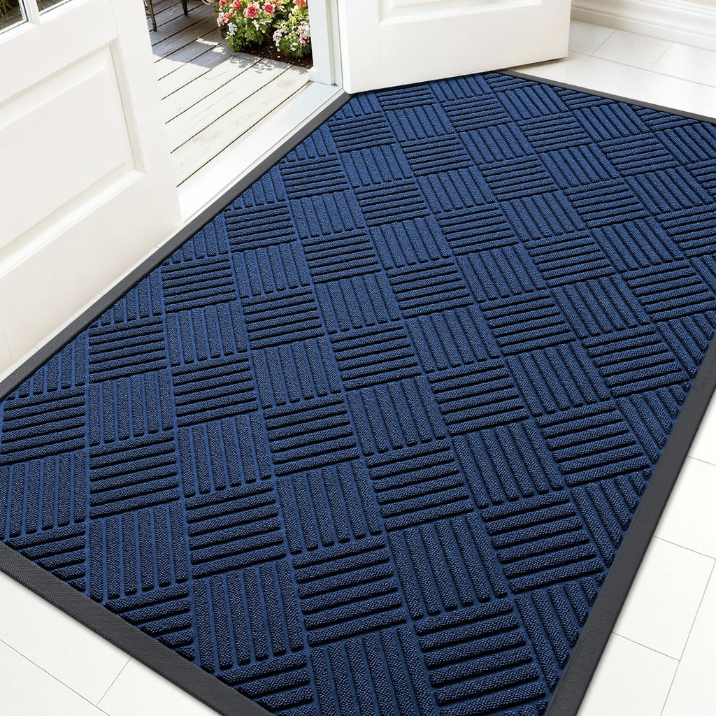OLANLY Front Door Mat Outside Entrance 29.5x17, Absorbent, Heavy Duty Sturdy Natural Rubber Doormat Indoor Outdoor, Stain and Fade Resistant, Non-Slip Low Profile Floor Mat for Entryway, Grey Diamond