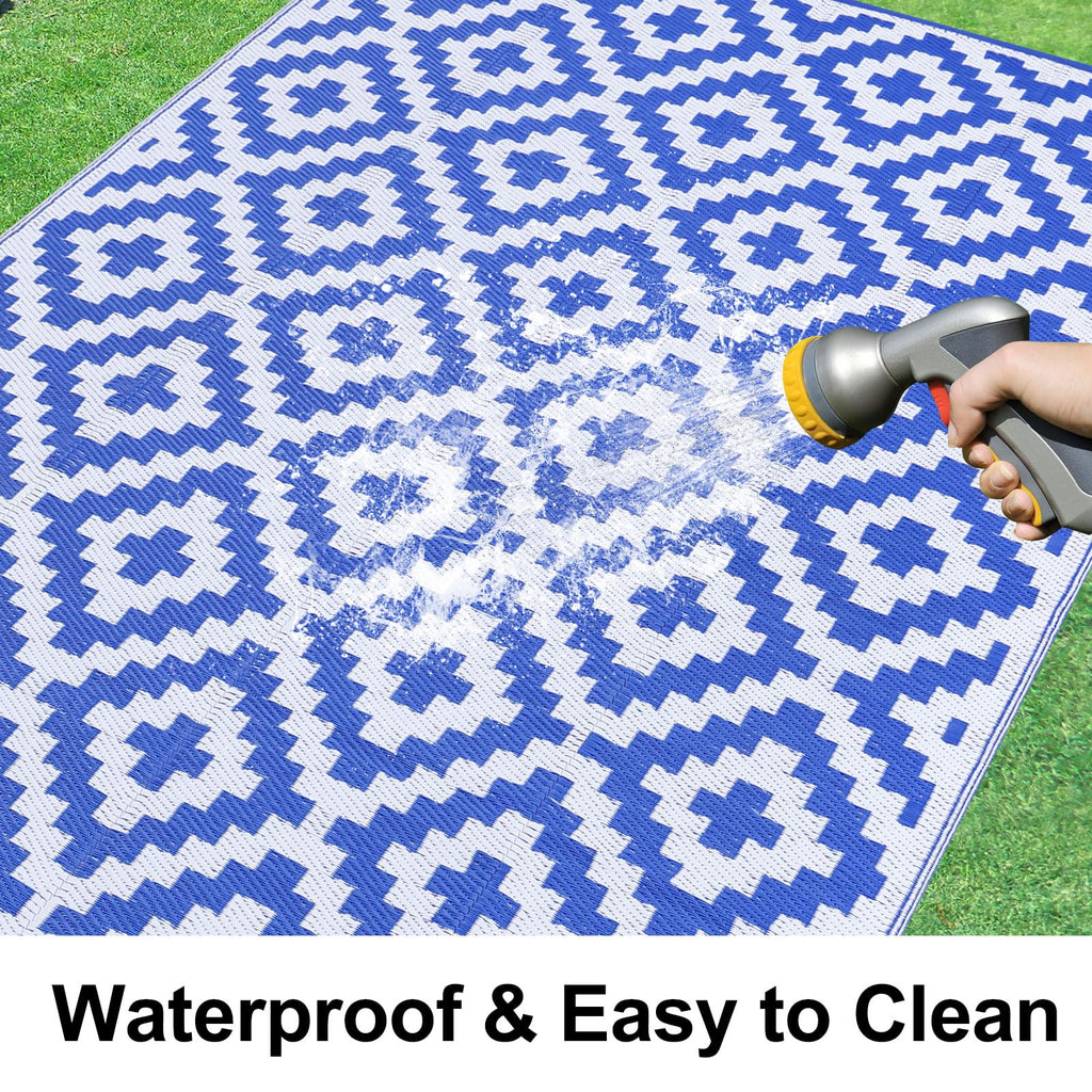 Smiry Waterproof Outdoor Rug 5x8 ft, Reversible Plastic Straw Patio Camping Rugs, Outdoor Indoor RV Mat Carpet for Patio, Outside Entry, Backyard, Deck, Bench, Picnic, Camper, Black & Beige