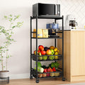 SAYZH Kitchen Microwave Stand Shelf - 4 Tiers Metal Bakers Rack with Casters, Coffee Bar Station with Storage, Black