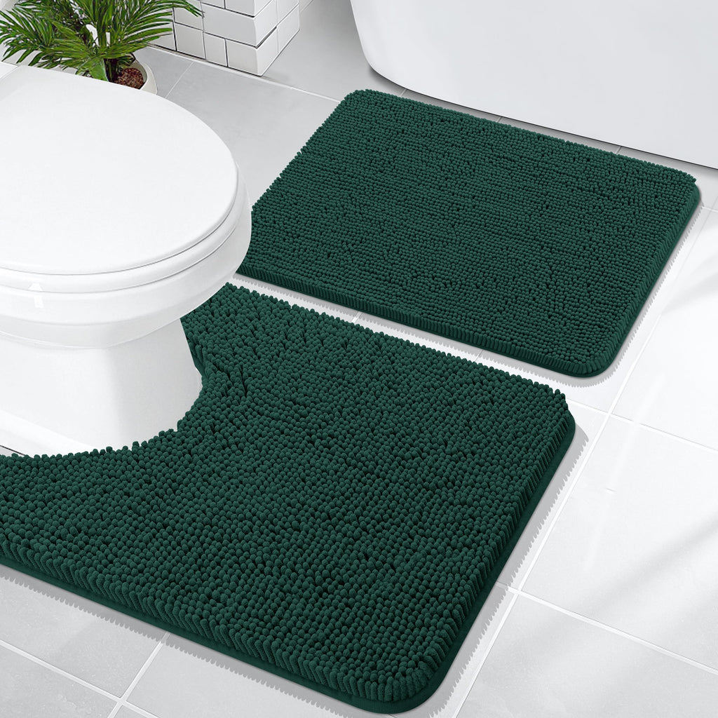 OLANLY Bathroom Rugs Sets 2 Piece, Soft Absorbent Chenille Bath Mats and U-Shaped Contour Toilet Mat Area Rug Set, Machine Washable Bath Carpet, Home Decor Accessories(30"x20"+24"x20", Grey)