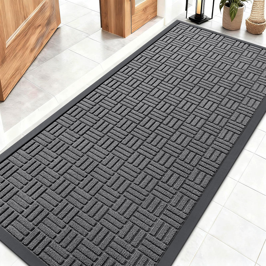 OLANLY Front Door Mat Outside Entrance 29.5x17, Absorbent, Heavy Duty Sturdy Natural Rubber Doormat Indoor Outdoor, Stain and Fade Resistant, Non-Slip Backing Low Profile Floor Mat for Entryway, Grey
