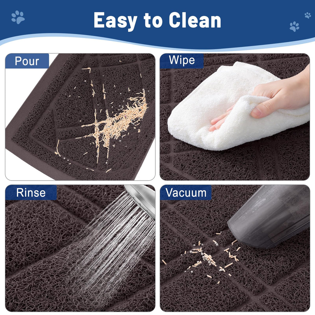 Smiry Cat Litter Box Mat 30x17, Non-Slip Water Resistant Litter Trapping Mat, Easy Clean Less Waste and Urine-Locking Cat Carpet for Indoor, Grey