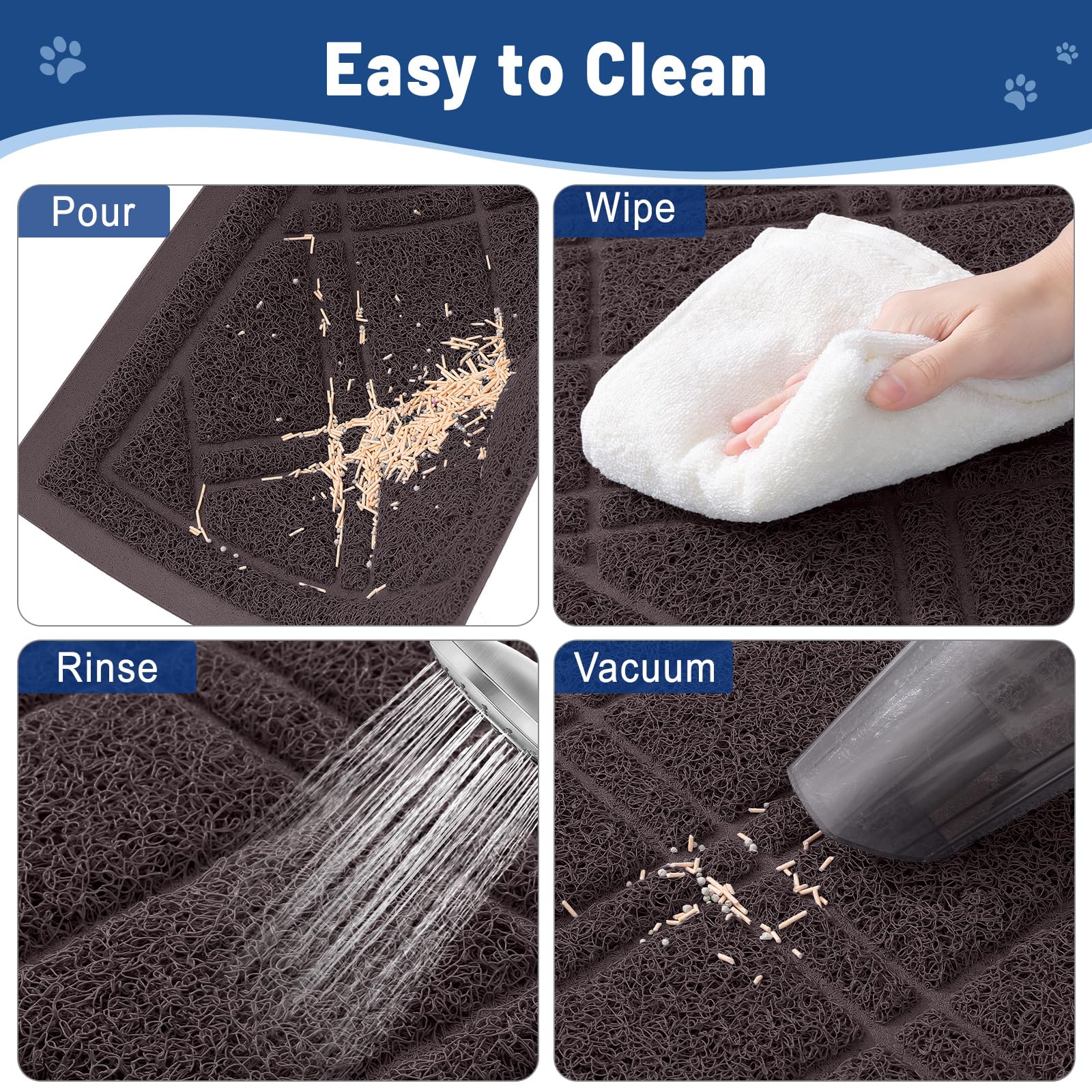 Smiry Cat Litter Box Mat 30x17, Non-Slip Water Resistant Litter Trapping Mat, Easy Clean Less Waste and Urine-Locking Cat Carpet for Indoor, Grey