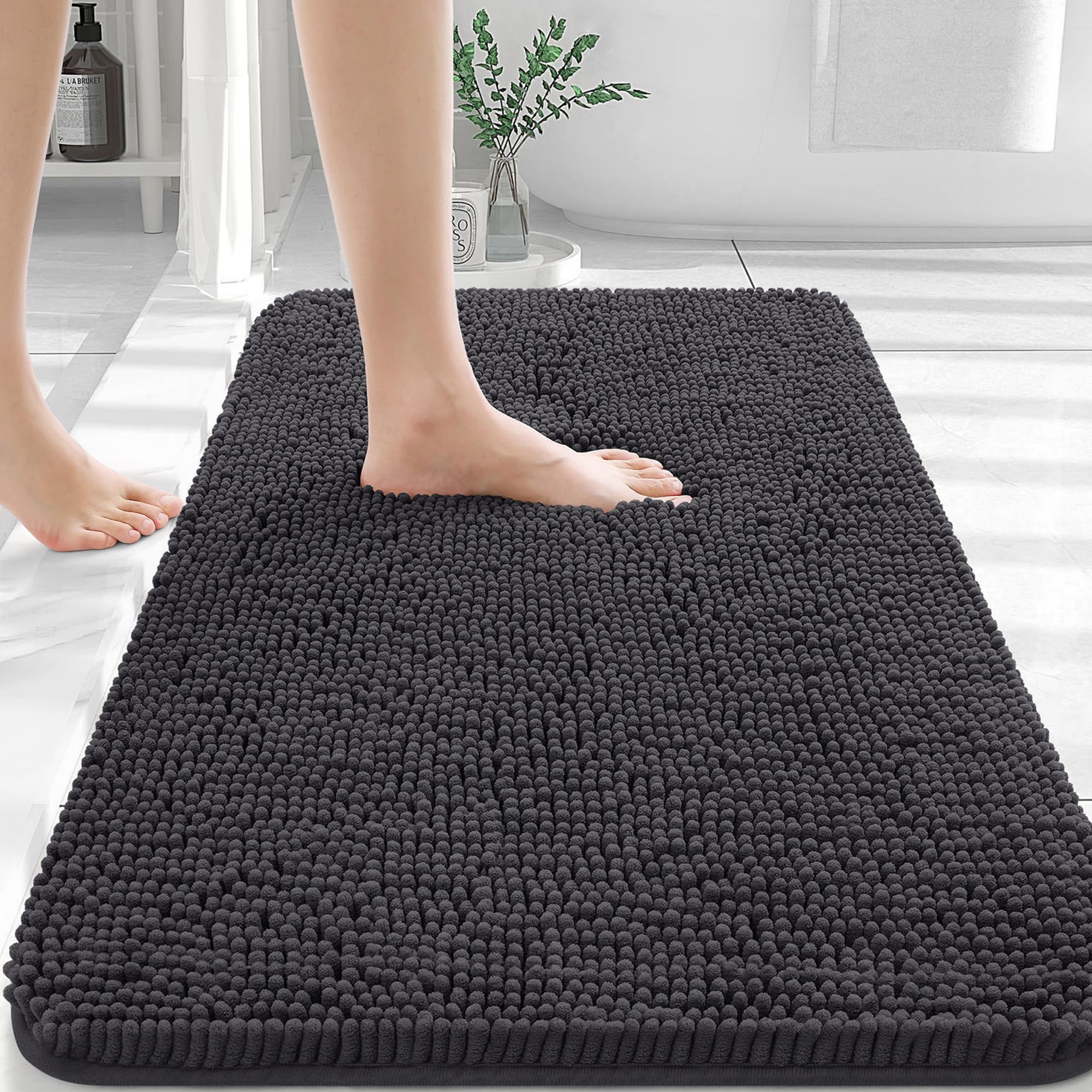 OLANLY Bathroom Rugs 30x20, Extra Soft Absorbent Chenille Bath Rugs, Rubber Backing Quick Dry, Machine Washable Bath Mats for Bathroom Floor, Tub and Shower, Home Decor Accessories, Grey