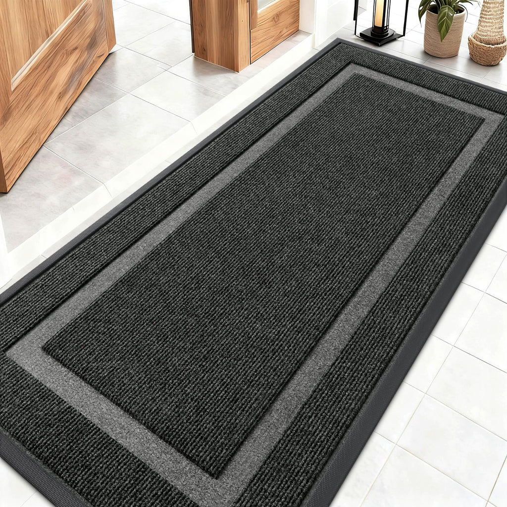 OLANLY Front Door Mat Indoor Outdoor Entrance, Waterproof All-Season, All-Weather Doormat, Sturdy Natural Rubber, Fade Resistant, Low Profile, Easy Clean Patio Porch Entryway Mat, 29.5x17, Black