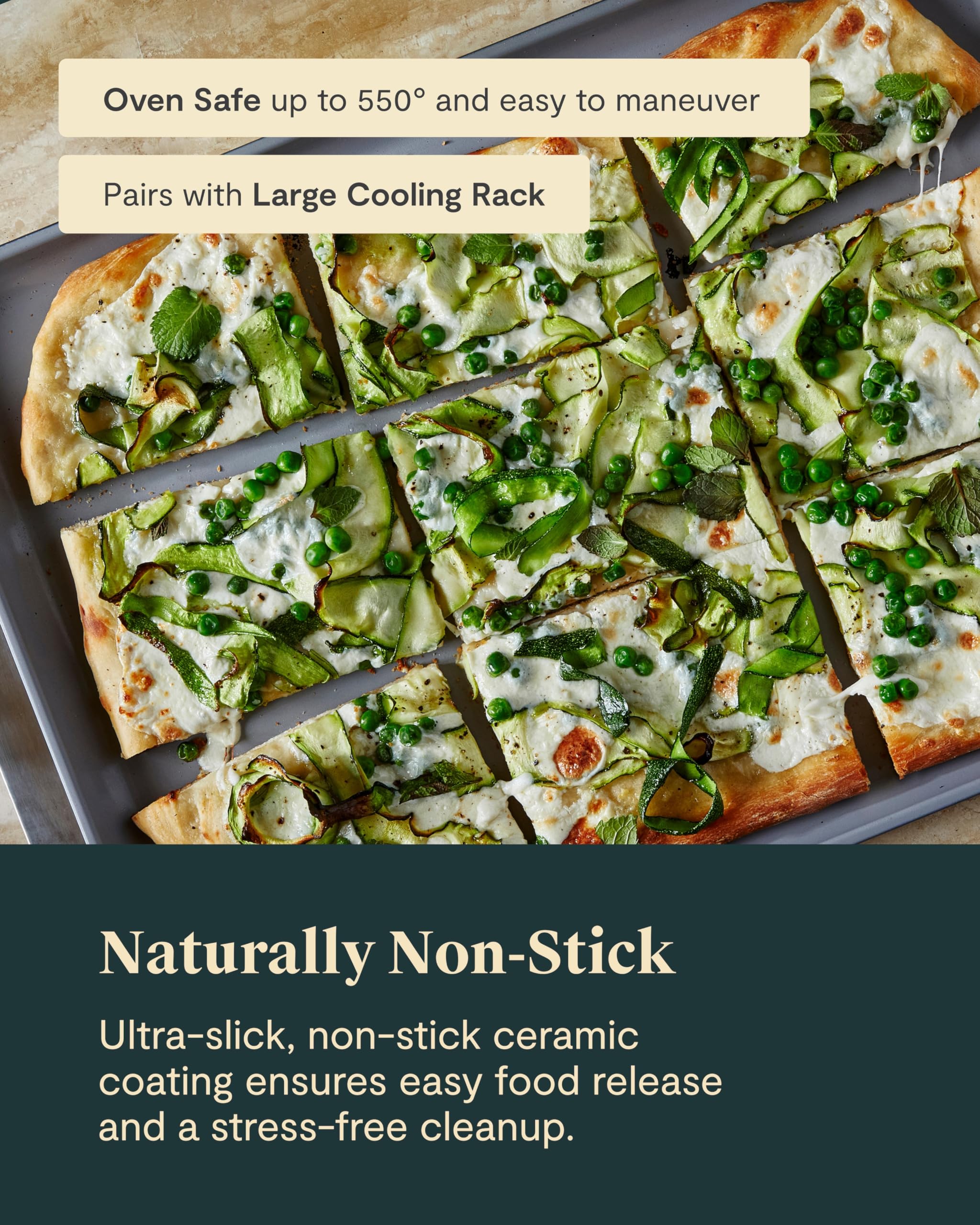 Caraway Non-Stick Ceramic Medium Baking Sheet Duo - Naturally Slick Ceramic Coating - Non-Toxic, PTFE & PFOA Free - Perfect for Baking, Roasting, and More - Medium (15" x 10") - Cream