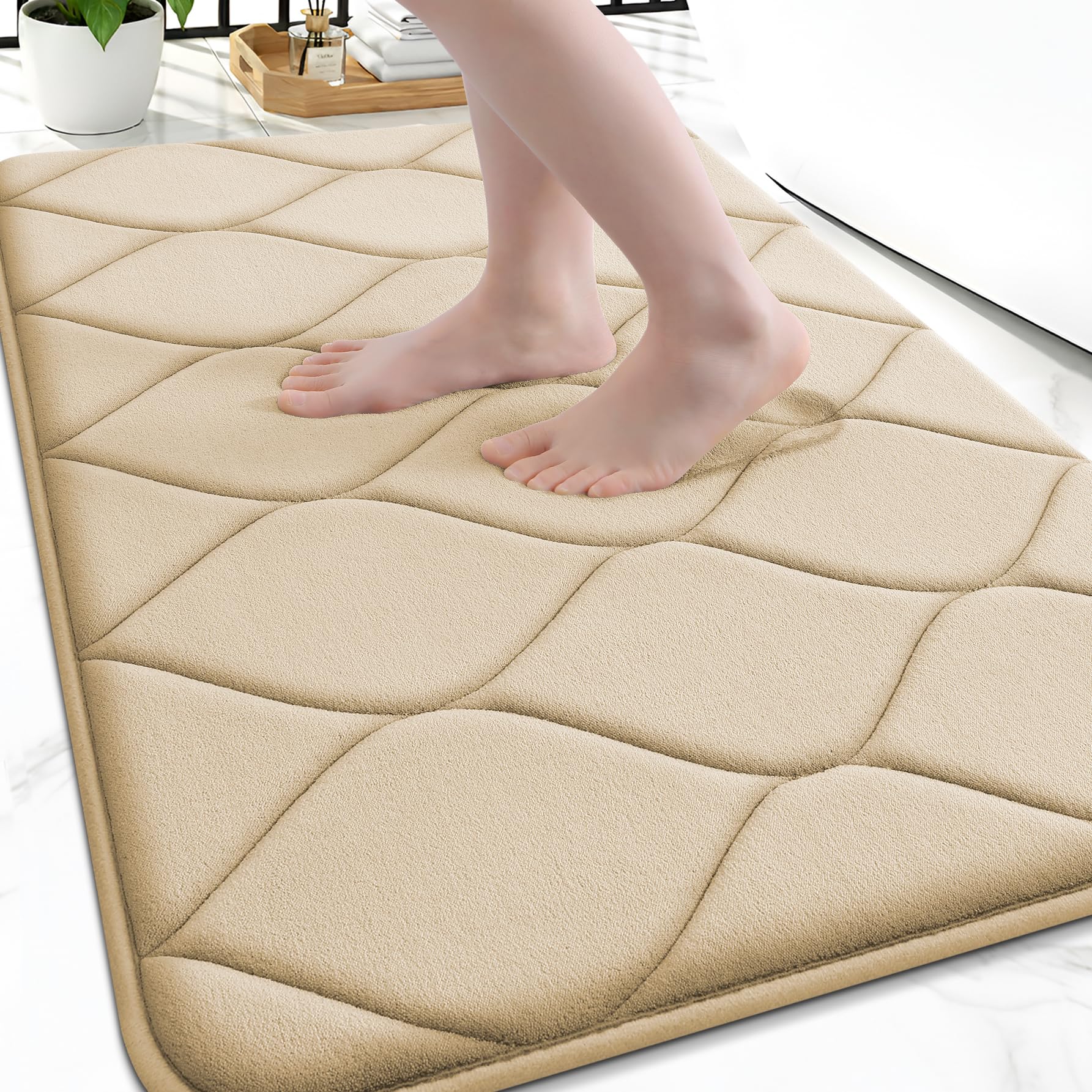 Smiry Memory Foam Bath Mat 30''x20'', Ultra Soft Non-Slip Bathroom Rug, Plush Water Absorbent Quick Dry and Machine Washable Floor Mat for Shower, Tub & Home Decor, Grey